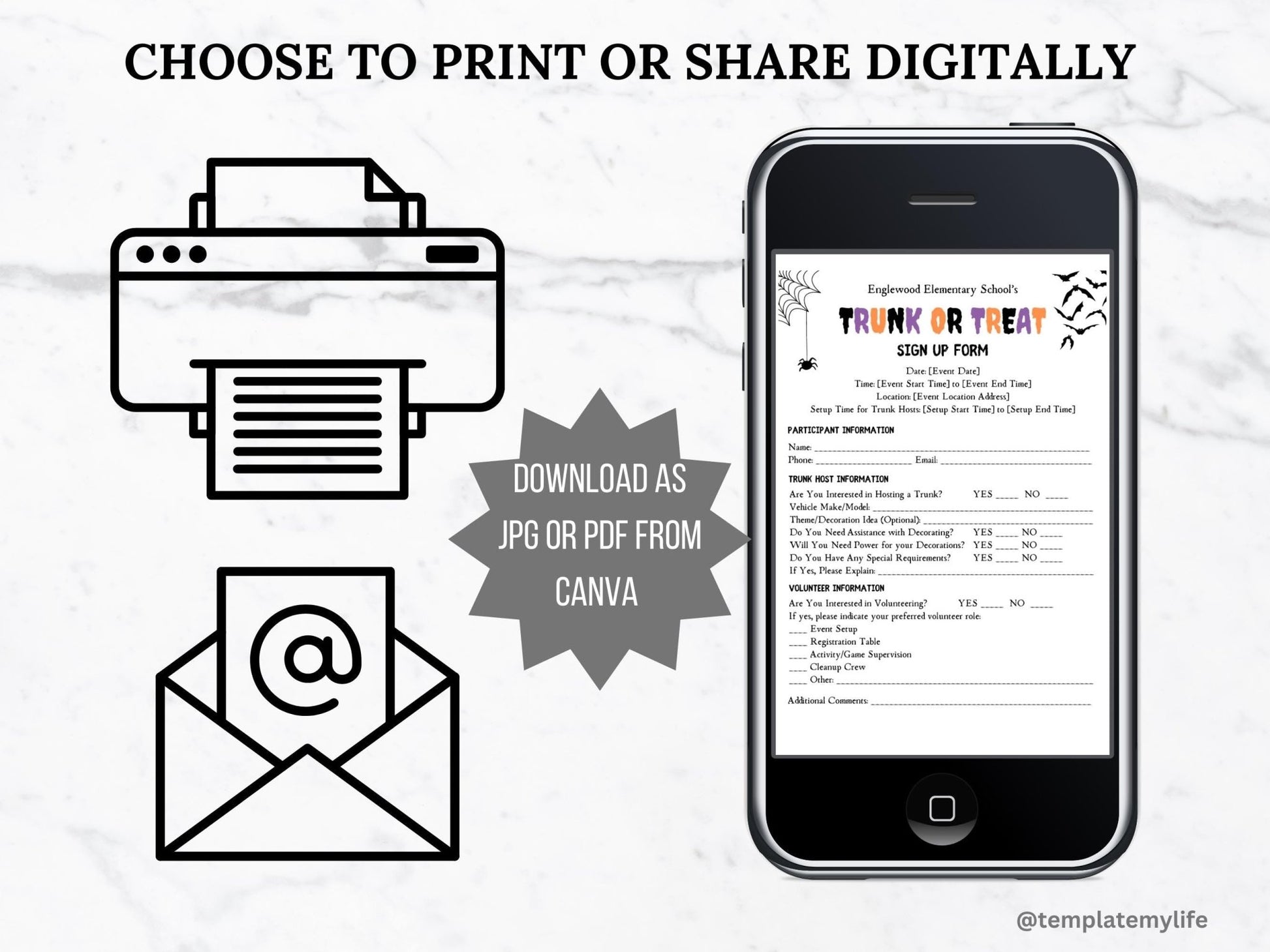 sign up form can be used either printed or digitally shown on a phone