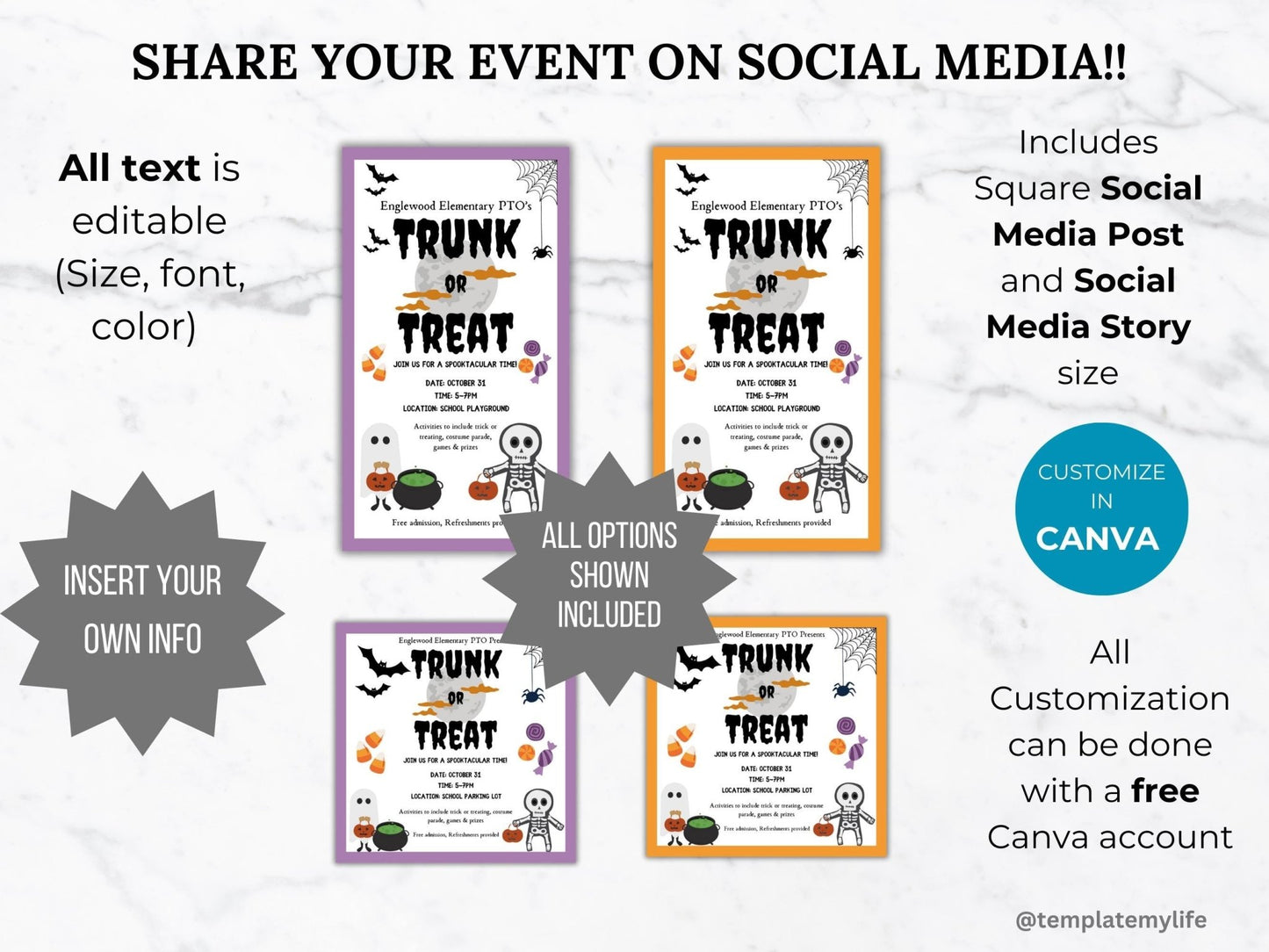 Trunk or Treat save the date social media post in instagram square size and social media story size.