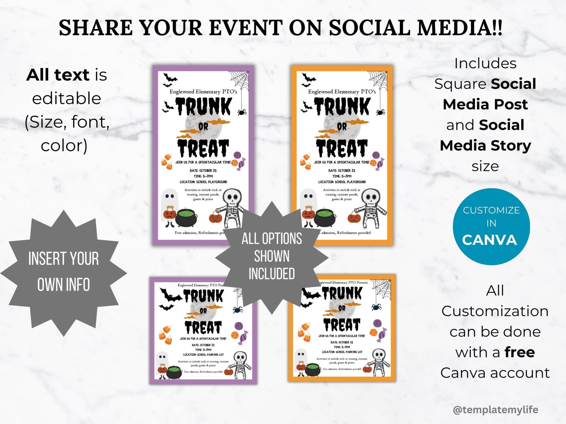 Trunk or Treat save the date social media post in instagram square size and social media story size.