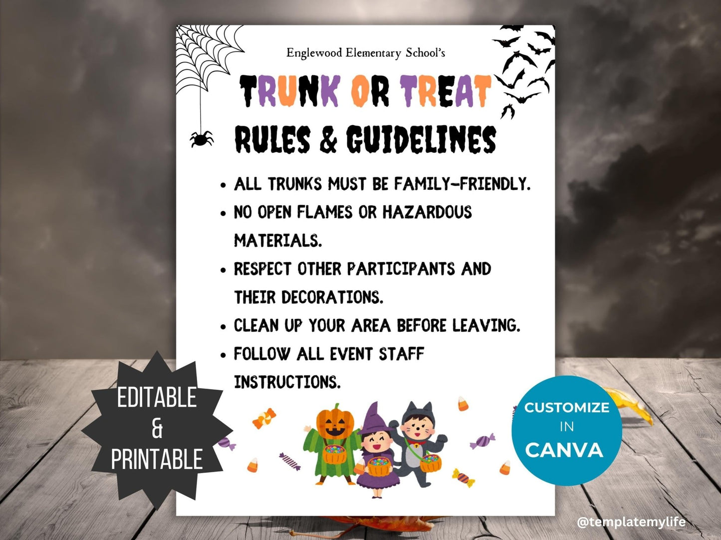 Trunk or Treat Flyer PTO Template Rules and Guidelines Handout Halloween Party PTA flyer trick or treat notice fall event poster printable