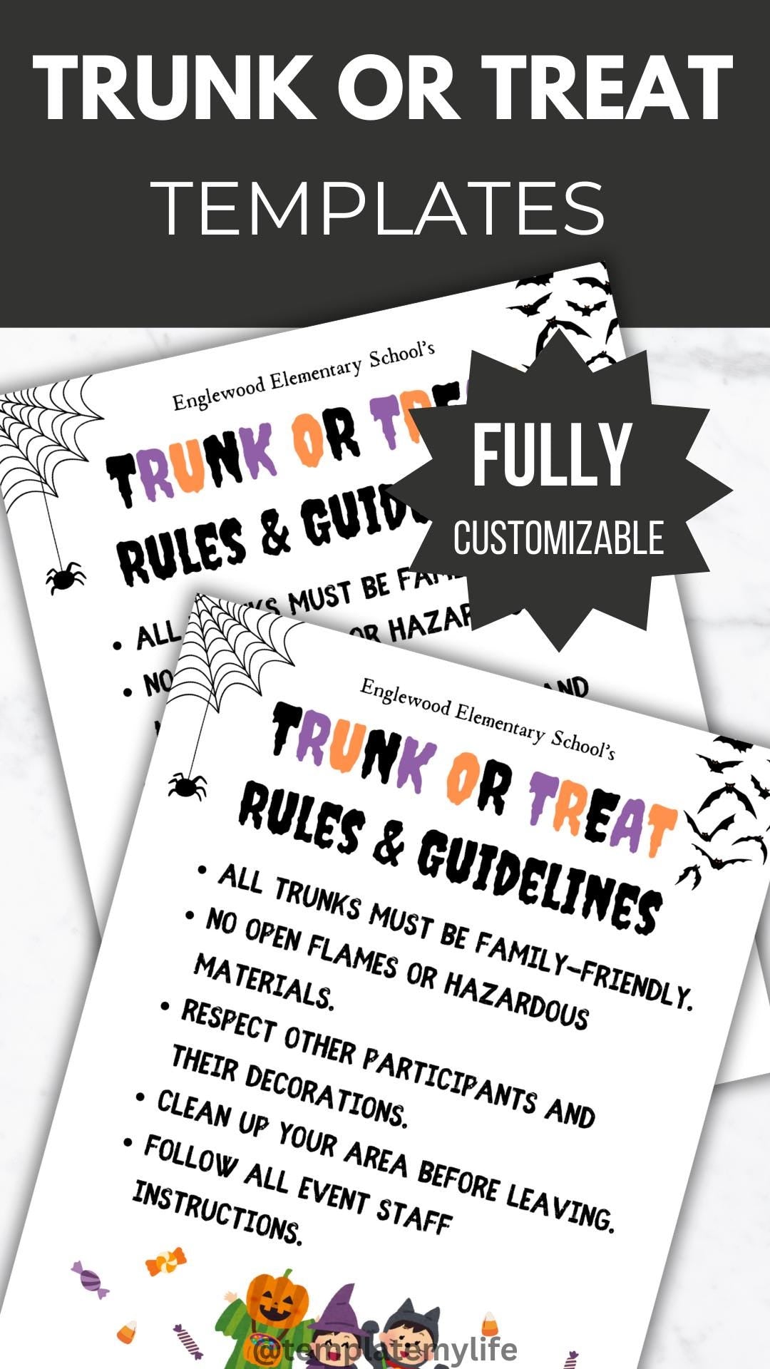 Trunk or Treat Flyer PTO Template Rules and Guidelines Handout Halloween Party PTA flyer trick or treat notice fall event poster printable