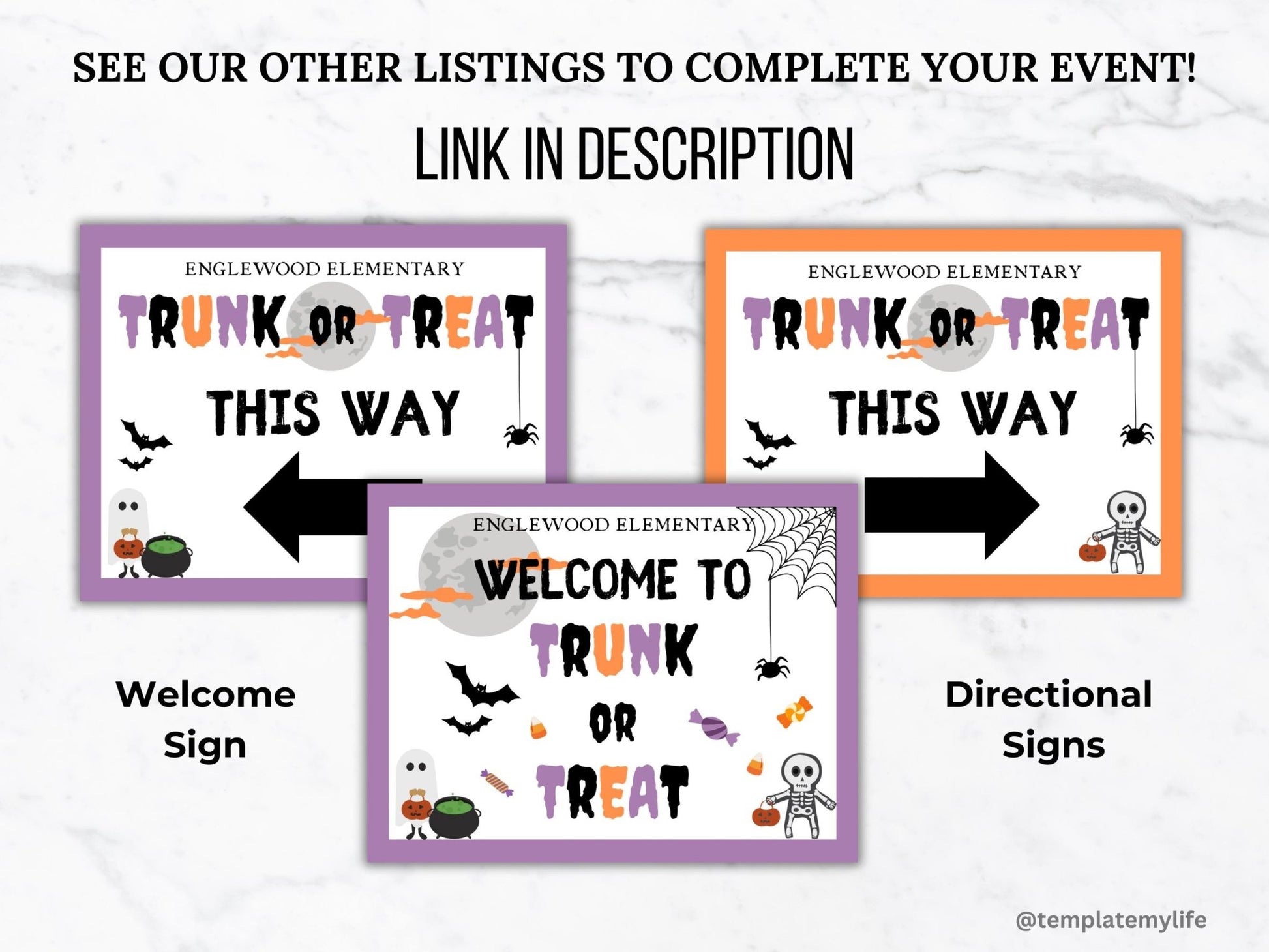 trunk or treat welcome sign and directional signs