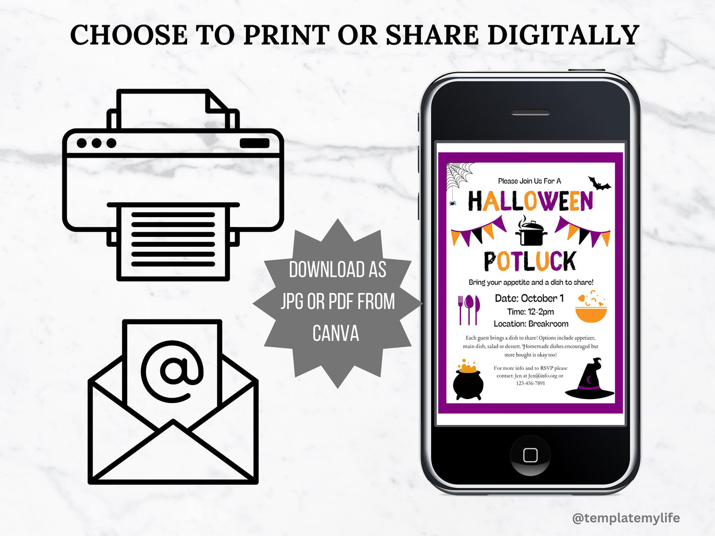 Halloween Potluck Invite Template and Sign Up Sheet Bundle Template