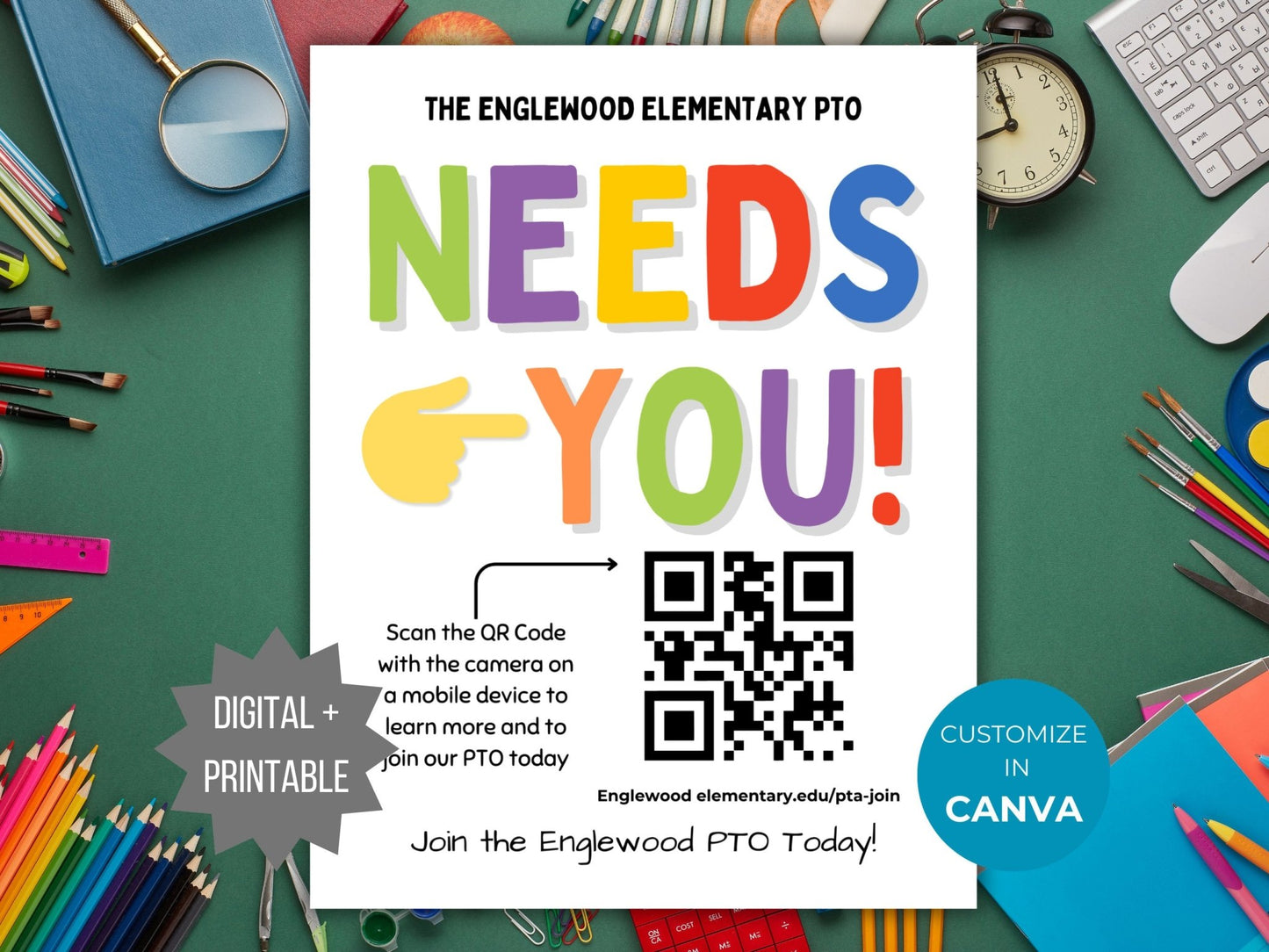 Join the PTA QR Code Flyer Join the PTO recruitment template editable pta flyer volunteer recruitment printable pta engagement pto template