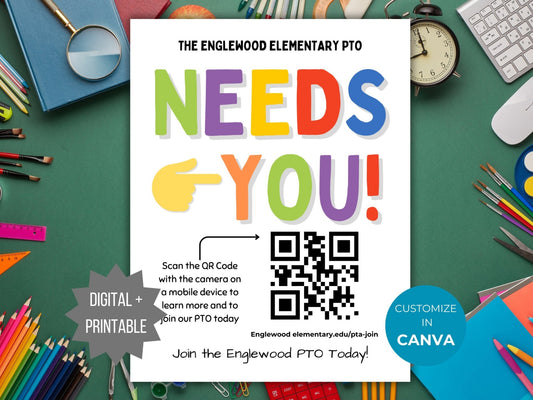 Join the PTA QR Code Flyer Join the PTO recruitment template editable pta flyer volunteer recruitment printable pta engagement pto template