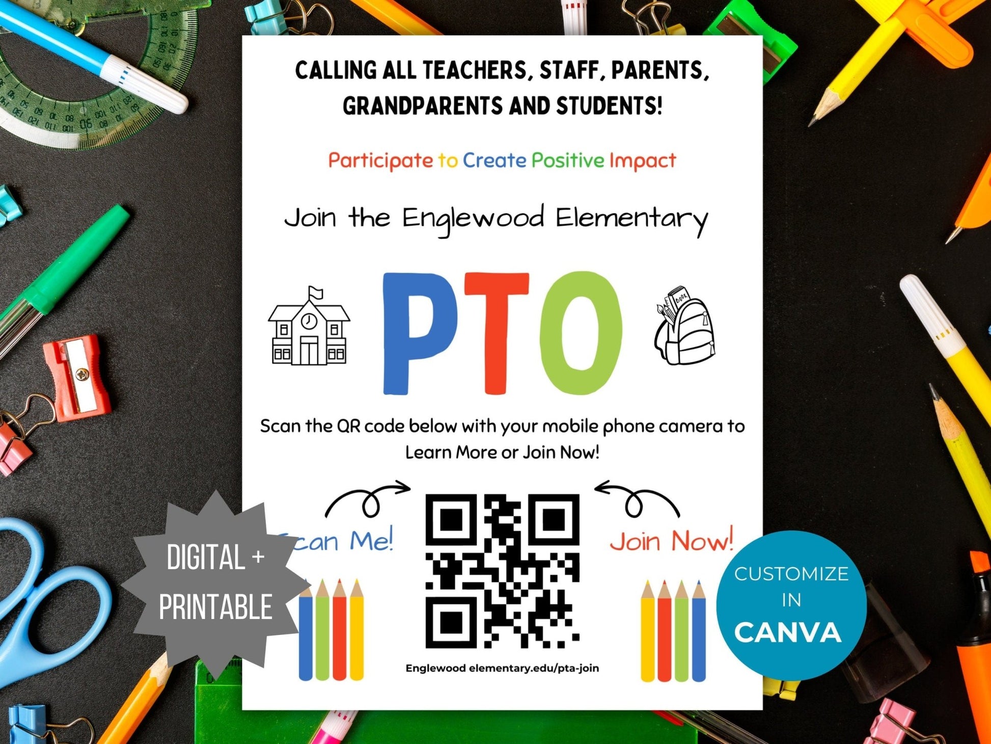 Join the PTA flyer QR code PTO template editable school pta recruitment flyer pta president handout join the pto member sign ptsa flyer