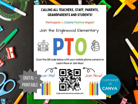 Join the PTA flyer QR code PTO template editable school pta recruitment flyer pta president handout join the pto member sign ptsa flyer