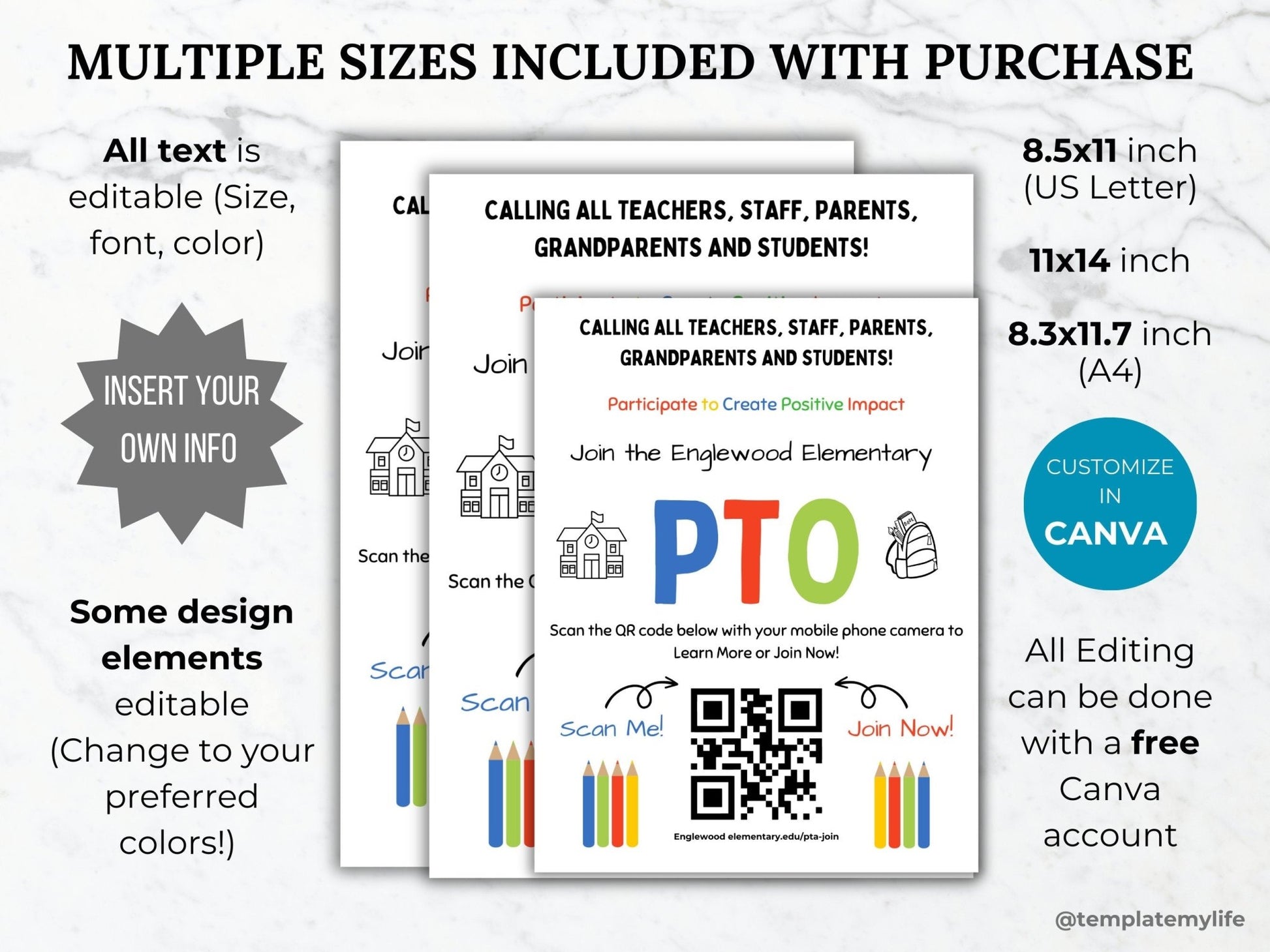 Join the PTA flyer QR code PTO template editable school pta recruitment flyer pta president handout join the pto member sign ptsa flyer