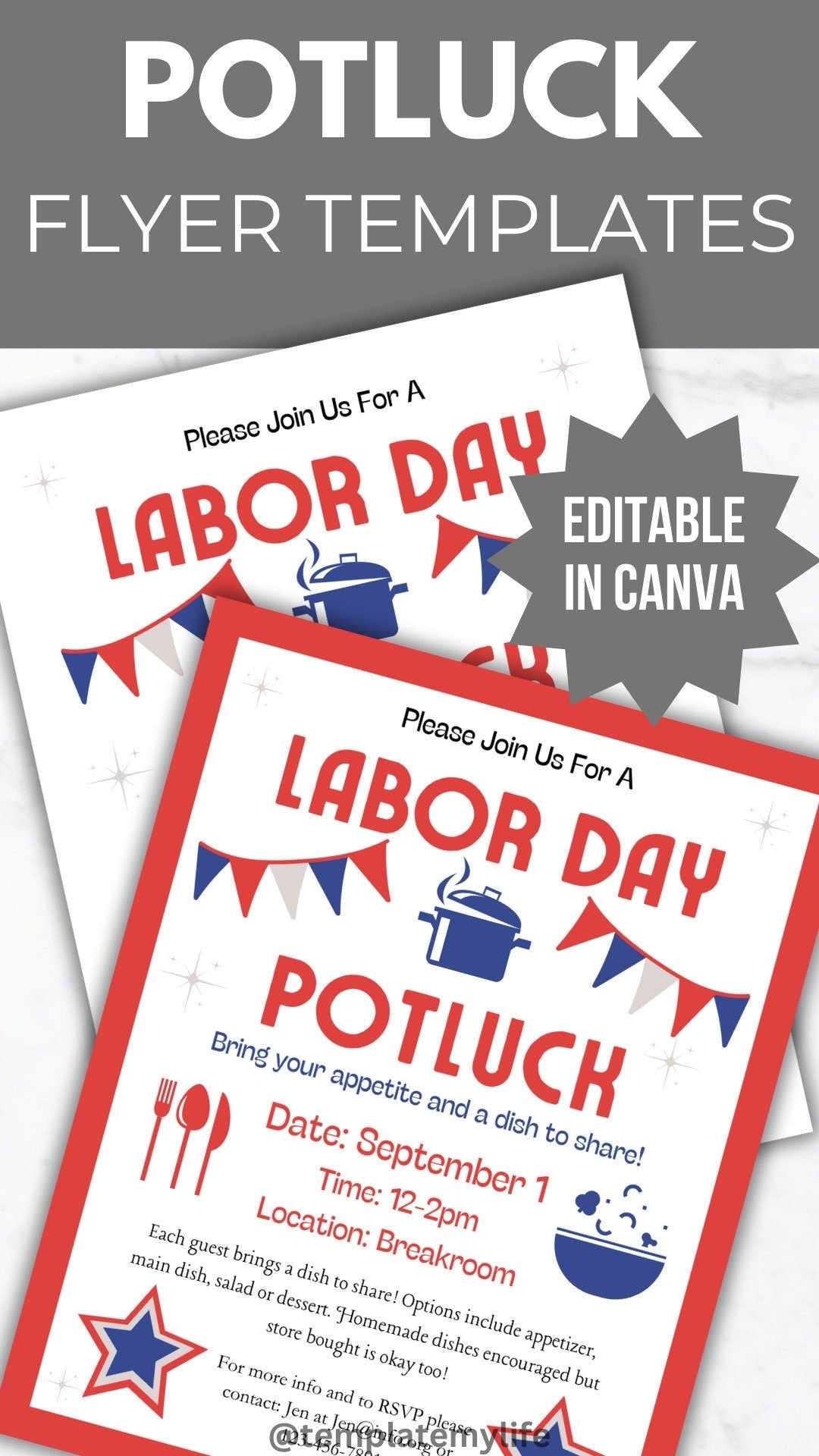 Labor Day Potluck Flyer template neighborhood potluck invitation flyer dinner party invite Fall event flyer community dinner party flyer