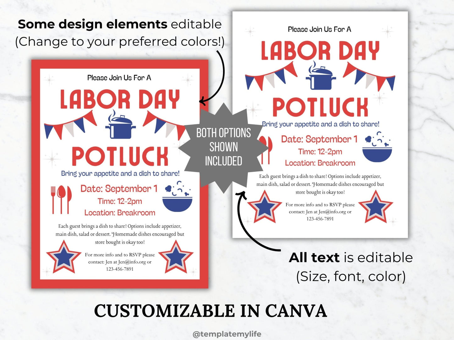 Labor Day Potluck Flyer template neighborhood potluck invitation flyer dinner party invite Fall event flyer community dinner party flyer