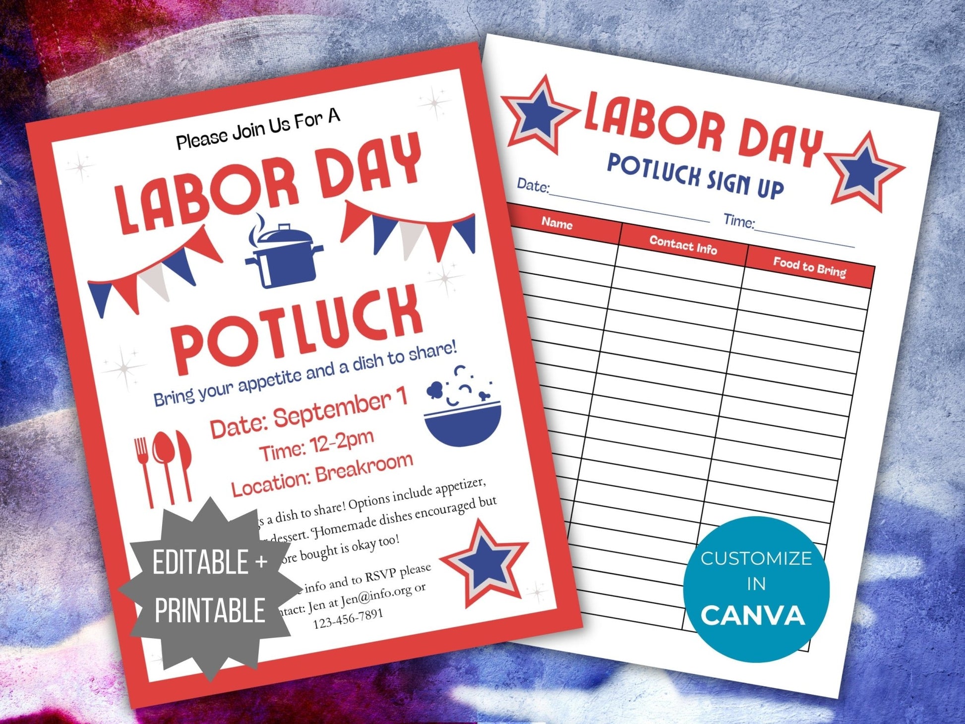 Labor day Potluck Invite template Potluck sign up sheet fall party flyer neighborhood barbecue party invitation picnic signup form bundle