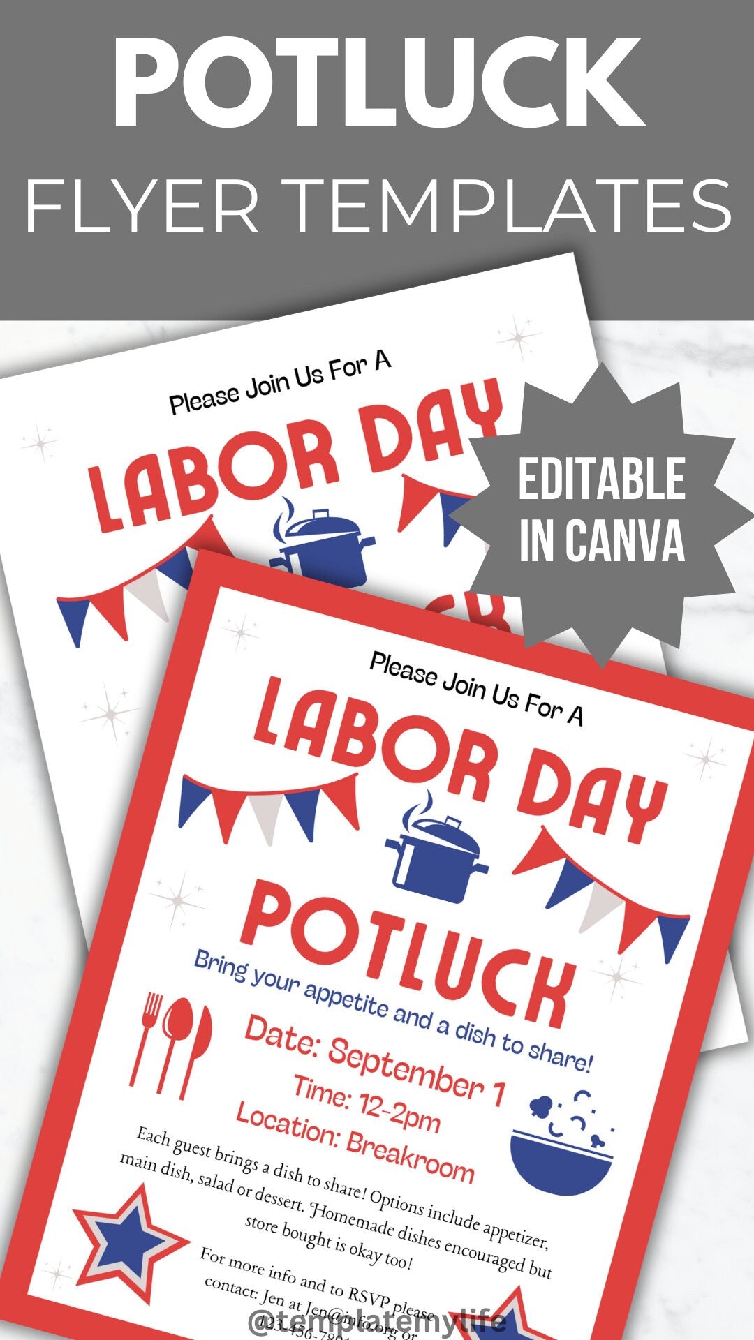 Labor day Potluck Invite template Potluck sign up sheet fall party flyer neighborhood barbecue party invitation picnic signup form bundle