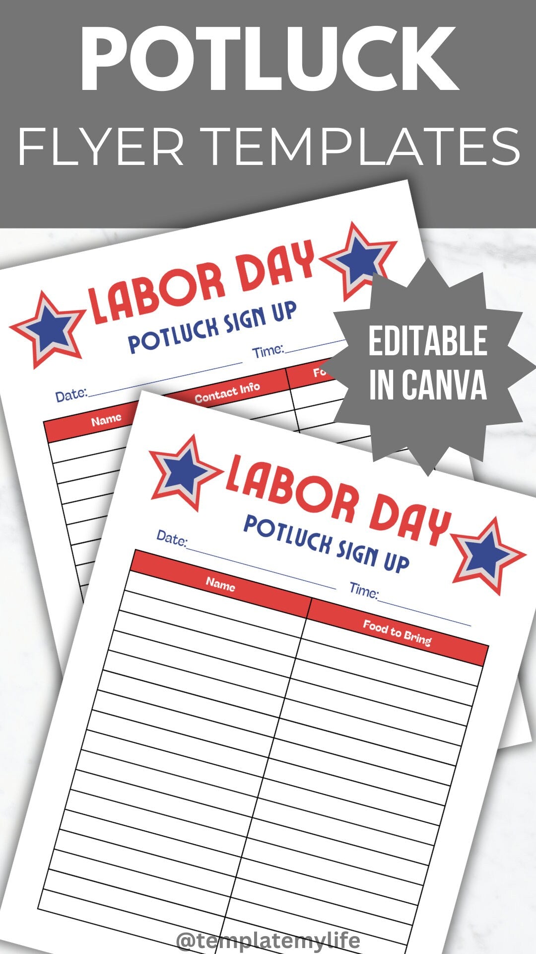 Labor Day Potluck Sign Up Sheet Template