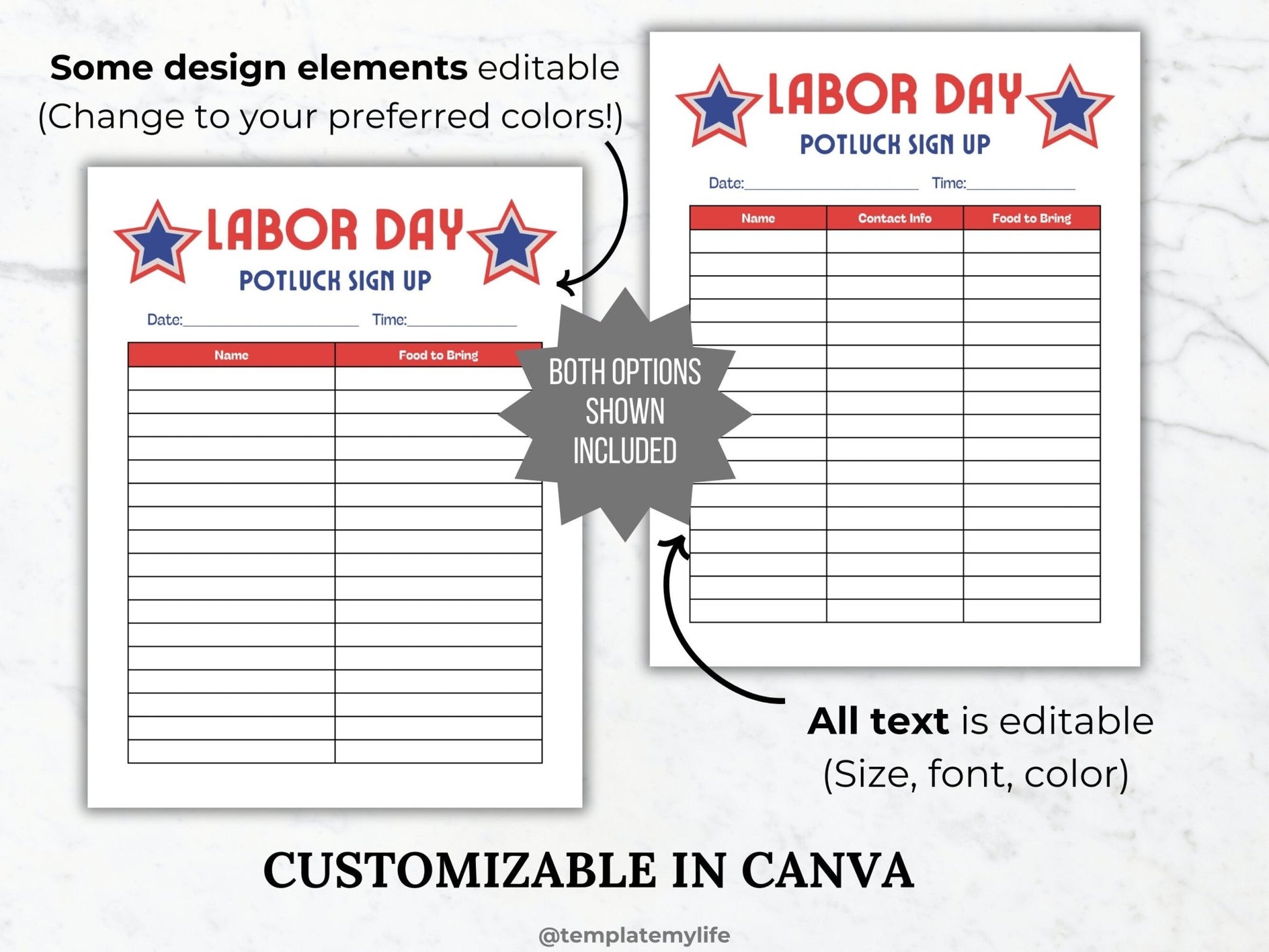 Labor Day Potluck Sign Up Sheet template Patriotic Potluck Sign-up flyer Fall party picnic flyer BBQ potluck signup form neighborhood party