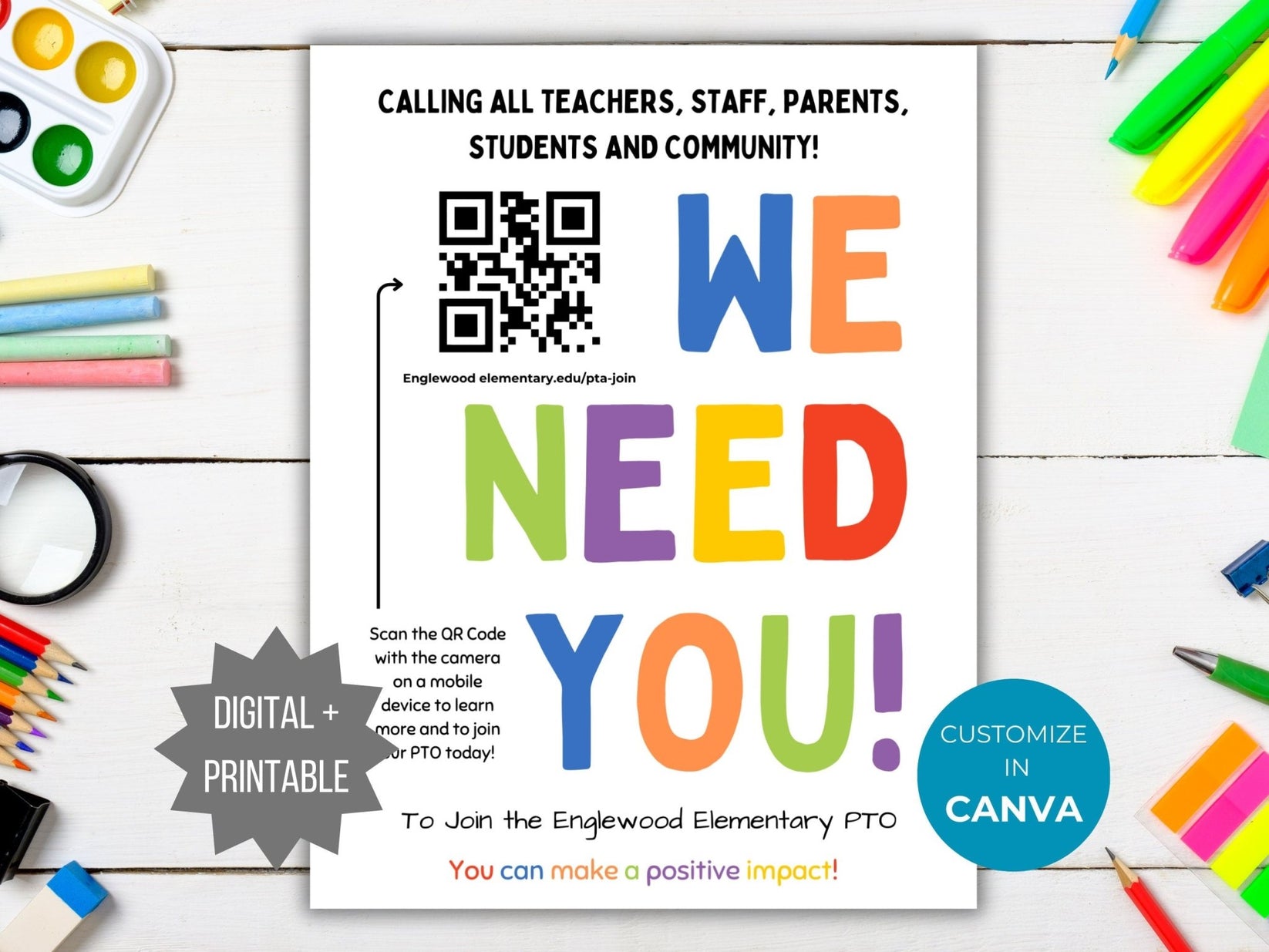 QR Code PTA/PTO Recruitment Flyer Template - Engage & Recruit Easily ...