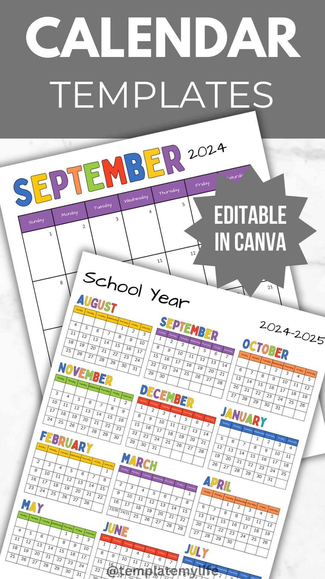 PTA PTO School Year Calendar Template pin