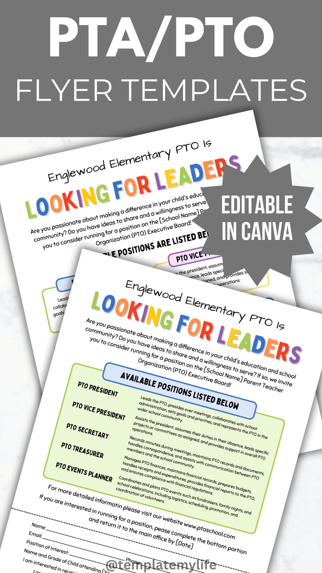 PTA PTO Board Member Recruitment Flyer PTA Election Nomination Form pto position leader needed Template pta president handout pto volunteer