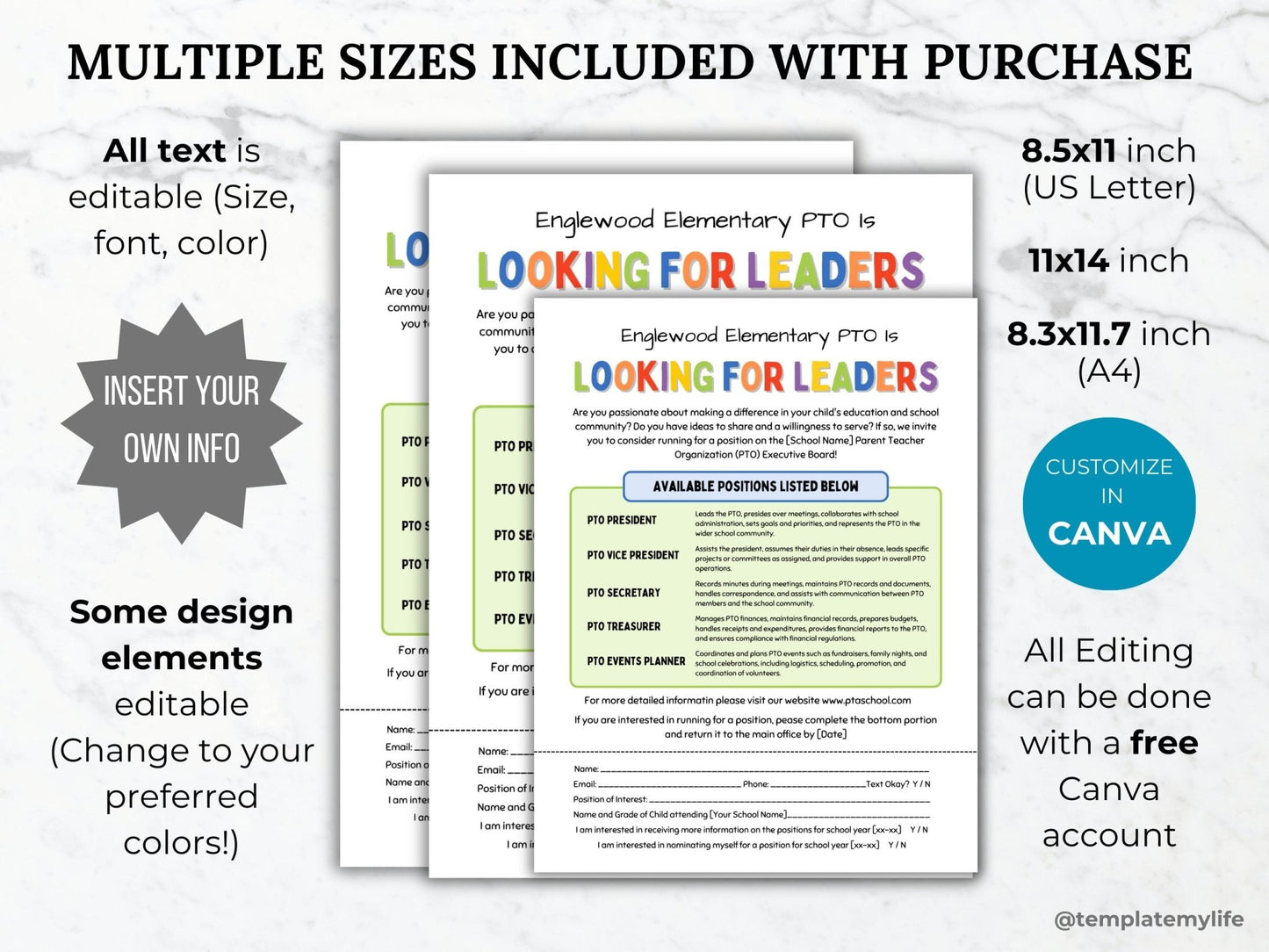 PTA PTO Board Member Recruitment Flyer PTA Election Nomination Form pto position leader needed Template pta president handout pto volunteer