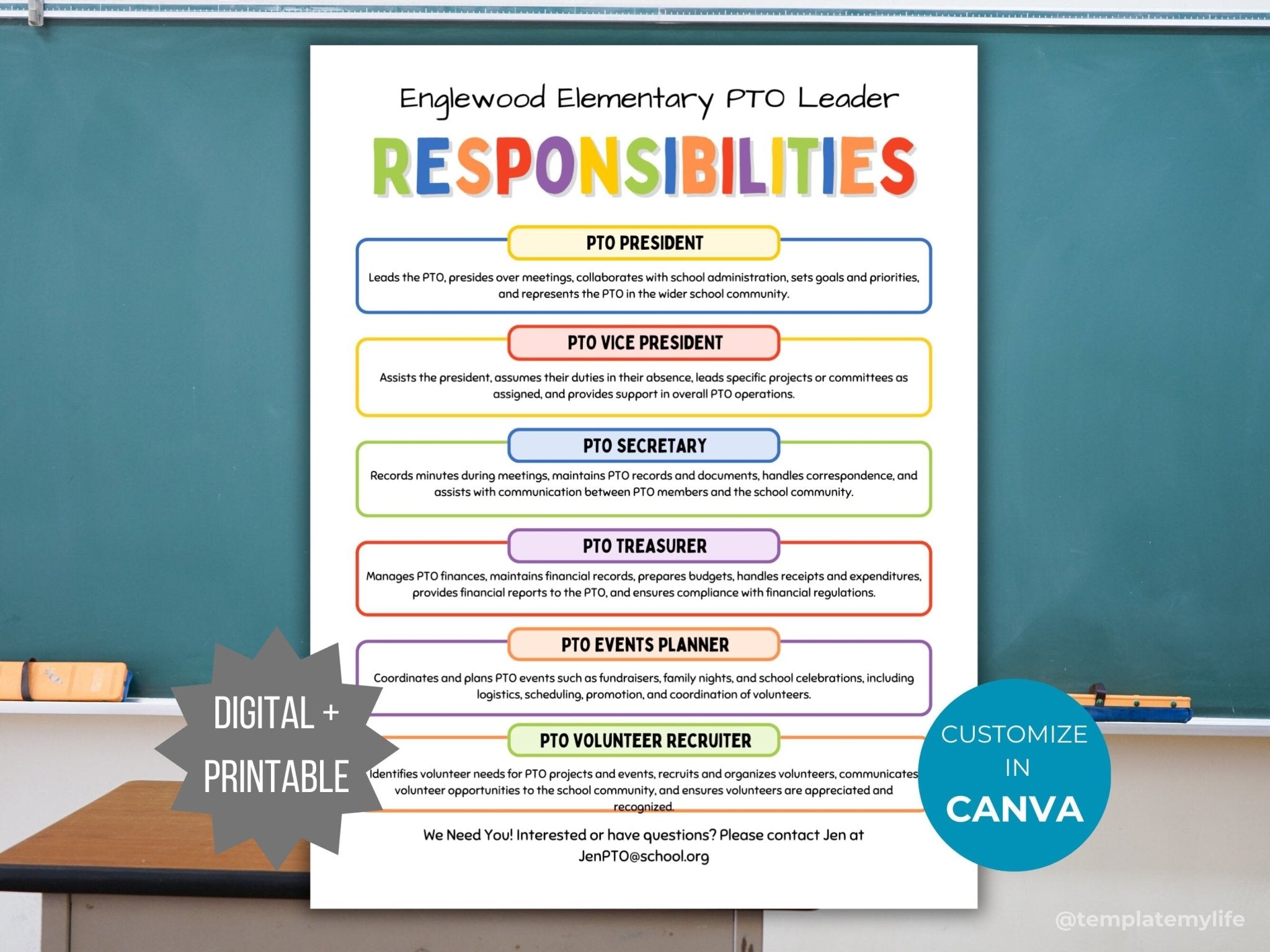 PTO Board Member Responsibilities Flyer editable template – Template My ...