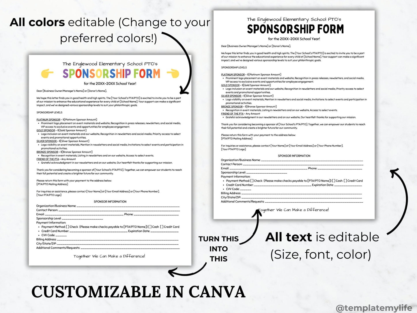 PTA Sponsorship Form Printable PTO Sponsorship letter editable template sponsorship template pto School sponsorship handout pta donation