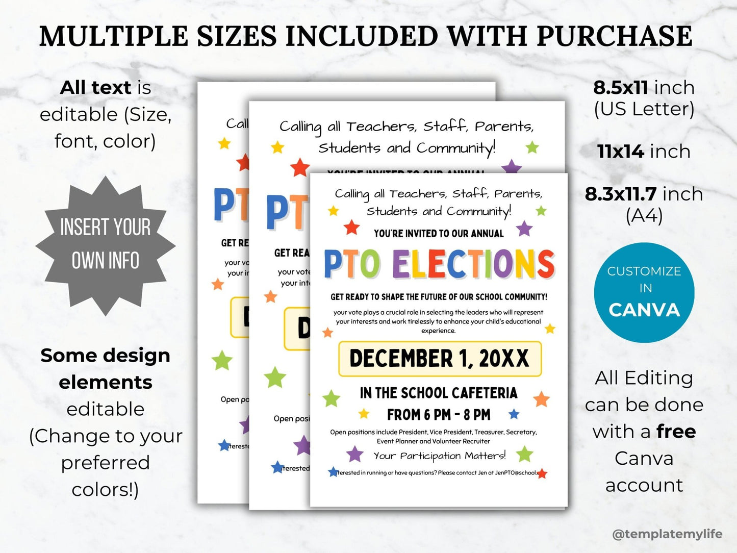 PTA Election Flyer Template PTO Election school voting recruitment handout Pta board member printable pta volunteer pto pta president binder