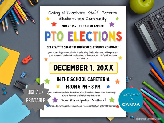 PTA Election Flyer Template PTO Election school voting recruitment handout Pta board member printable pta volunteer pto pta president binder