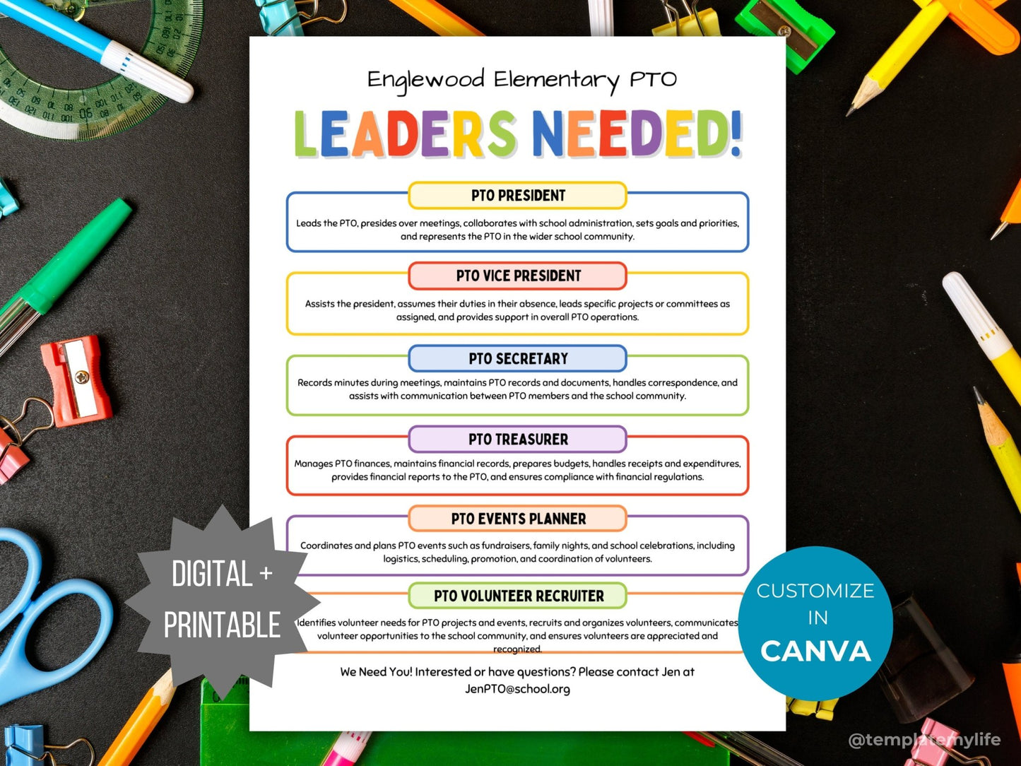 PTA PTO Election Position Flyer PTA Board Leader Description Template pta member recruitment handout pto volunteer flyer About pta officer