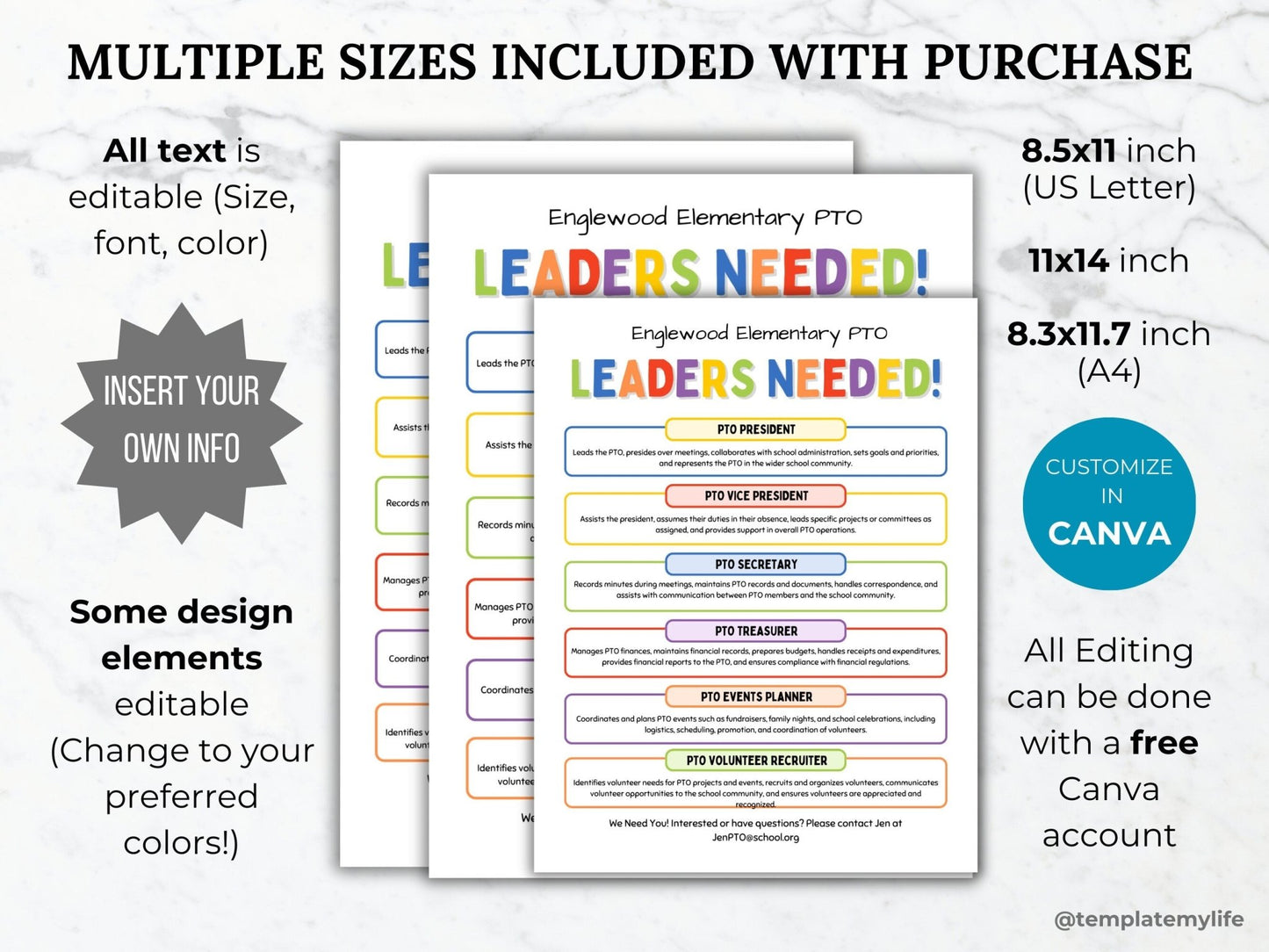 PTA PTO Election Position Flyer PTA Board Leader Description Template pta member recruitment handout pto volunteer flyer About pta officer