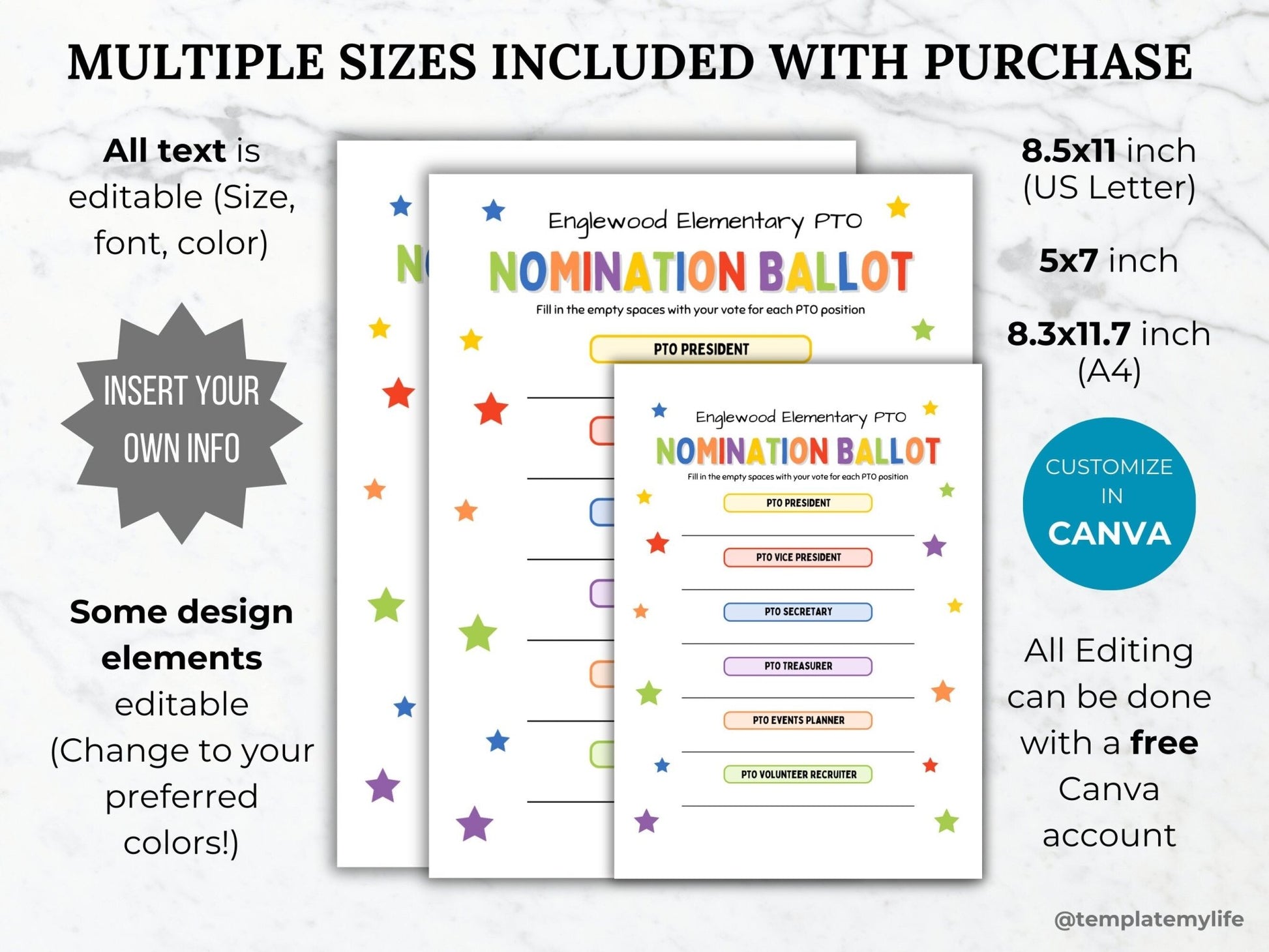 PTA Election Nomination Ballot Template PTO Election nominee handout school election voter ballot sheet pta member printable pto president