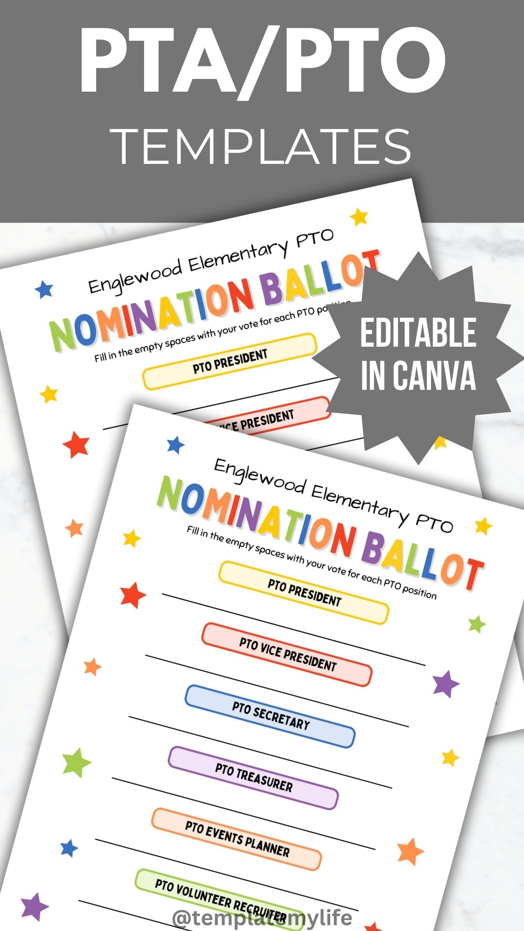 PTA Election Nomination Ballot Template PTO Election nominee handout school election voter ballot sheet pta member printable pto president