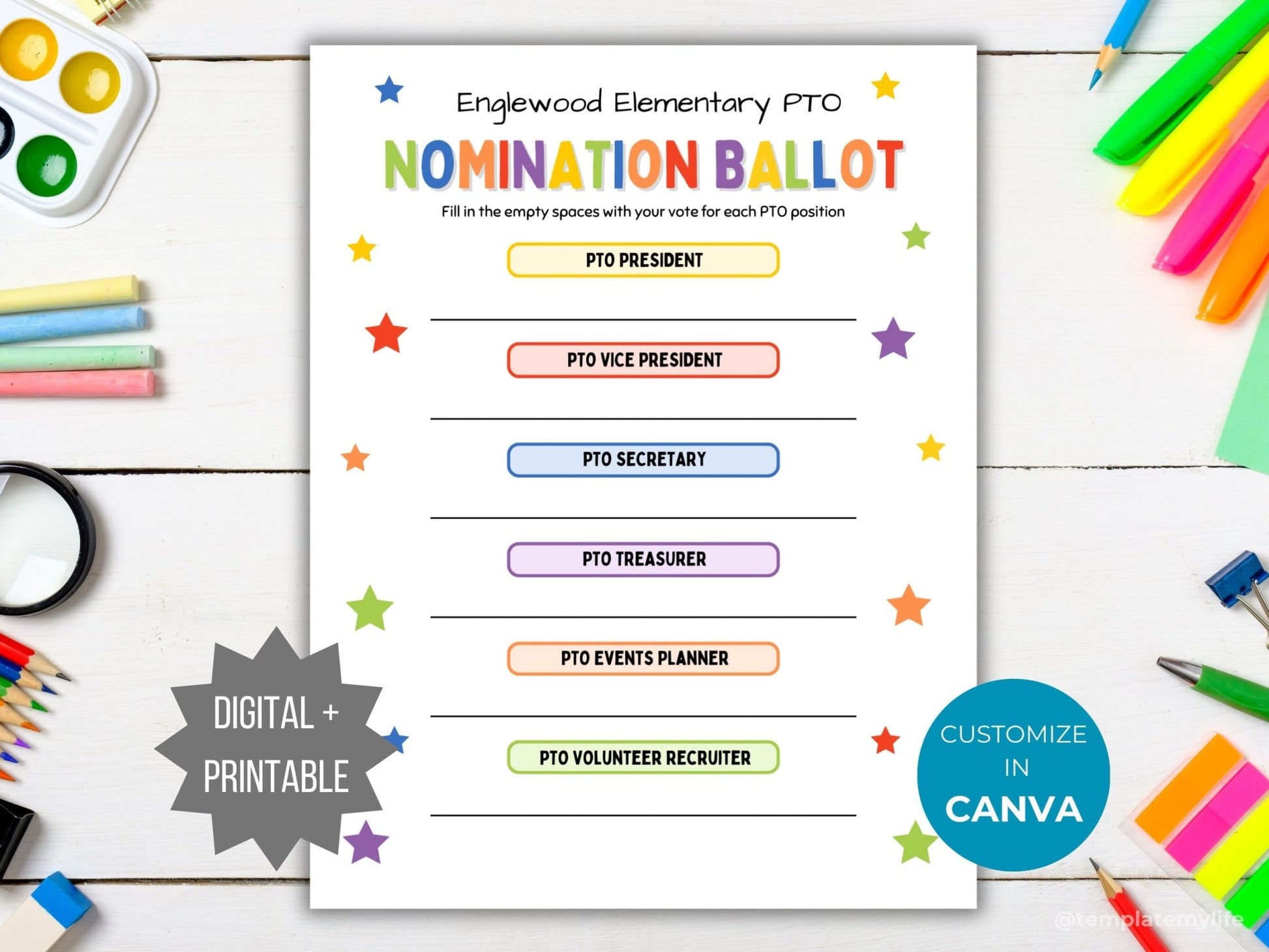 PTA Election Nomination Ballot Template PTO Election nominee handout school election voter ballot sheet pta member printable pto president