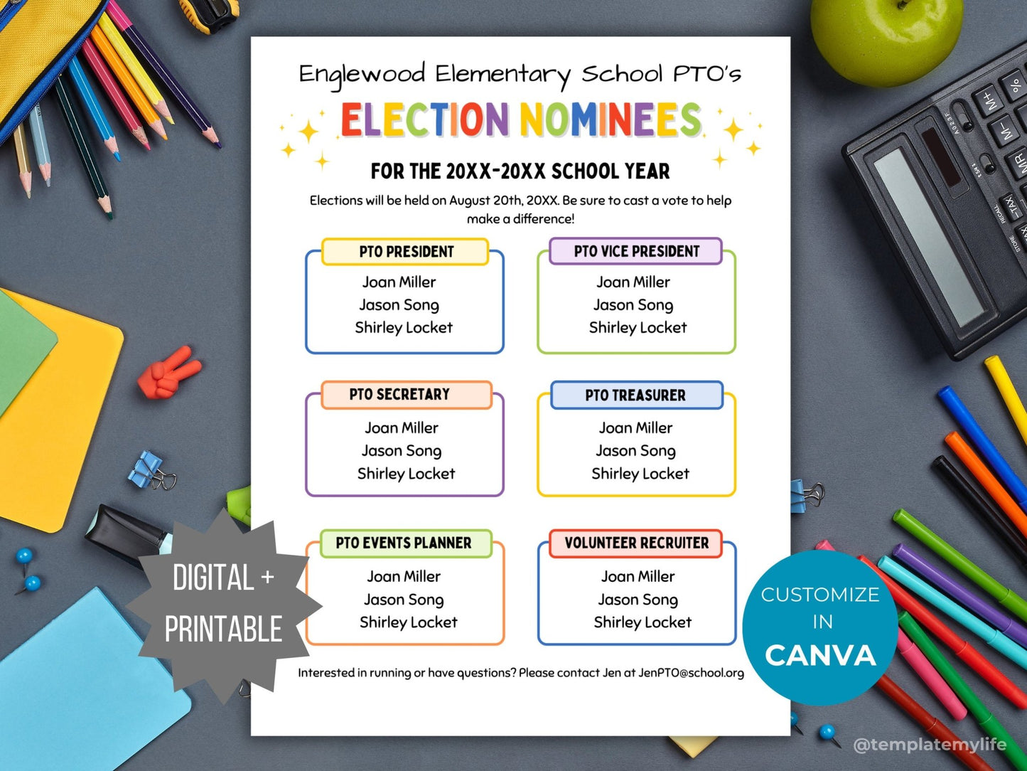 PTA Election Flyer Template PTO Election nominee handout school election voter recruitment pta member printable pta volunteer pto president