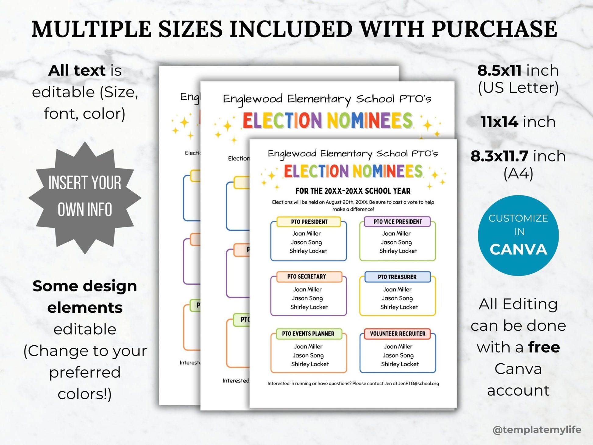 PTA Election Flyer Template PTO Election nominee handout school election voter recruitment pta member printable pta volunteer pto president