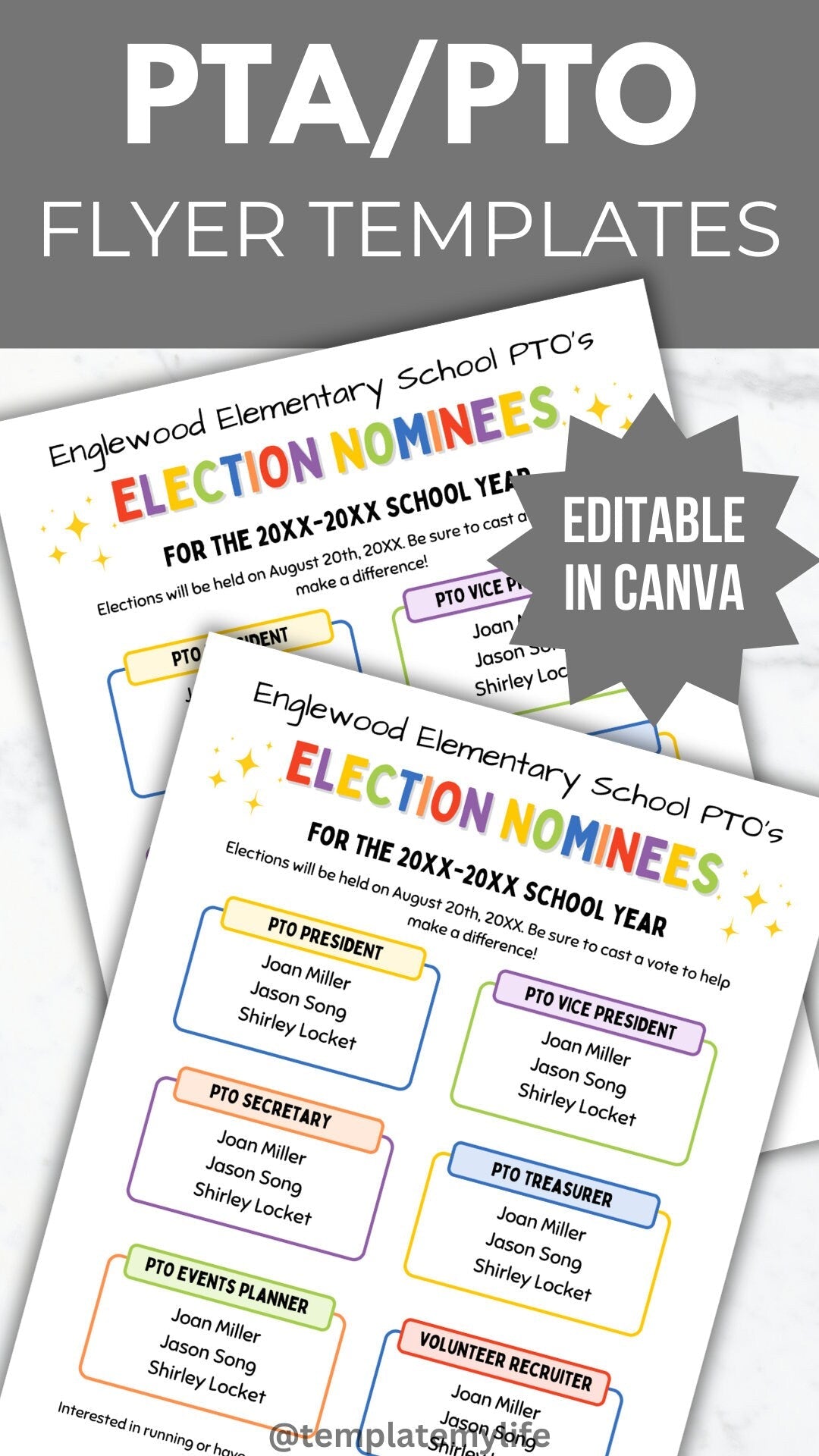 PTA Election Flyer Template PTO Election nominee handout school election voter recruitment pta member printable pta volunteer pto president