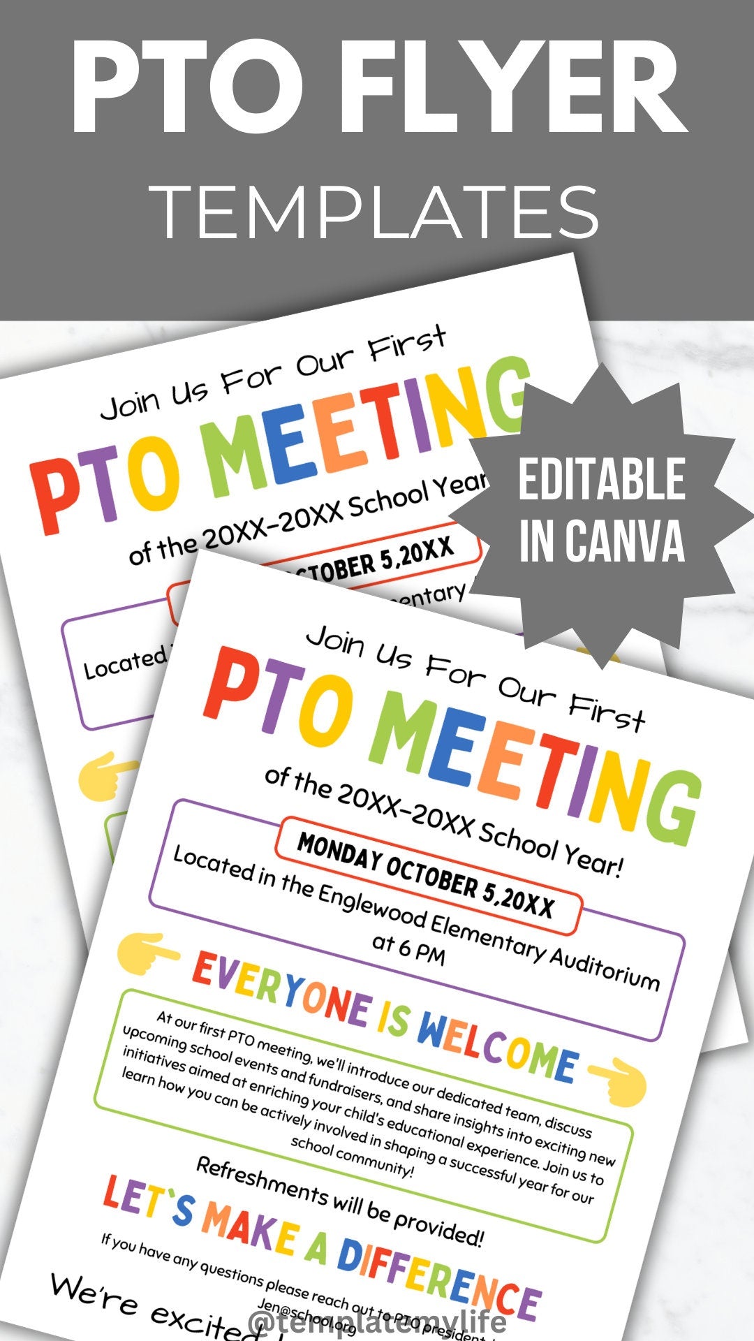 PTA Meeting Flyer PTO Meeting template pta Back to School pto meeting invite pta announcement poster pto sign recruitment flyer printable