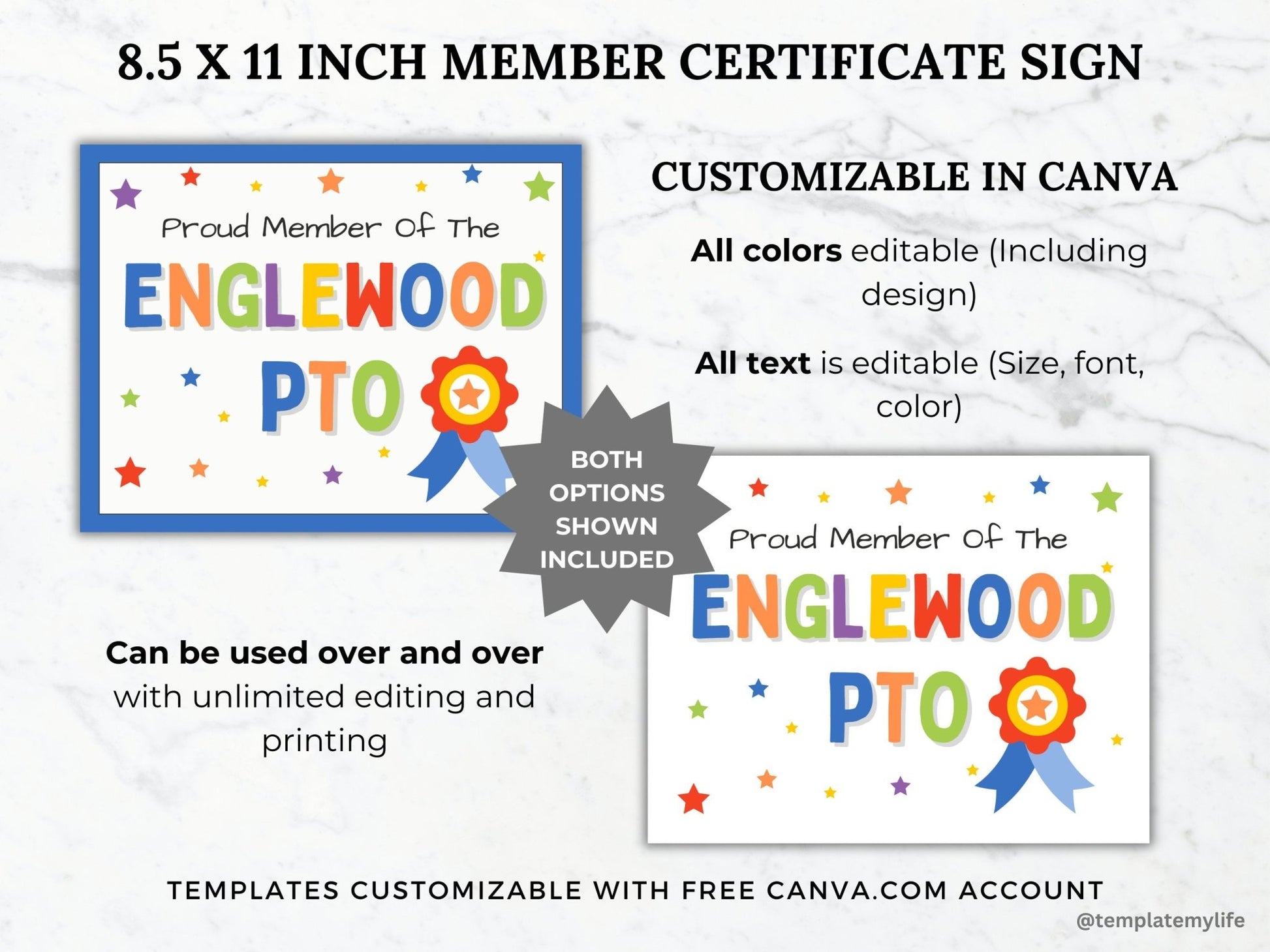 Editable PTA membership certificate award PTO member appreciation sign template pta member recognition handout join pto thank you printable