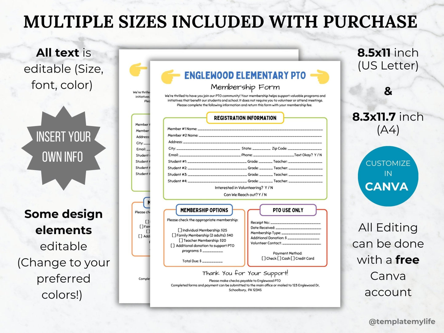 PTA Membership sign up form PTO member sign up template pto member form printable pta sign up sheet pto form handout pta president binder