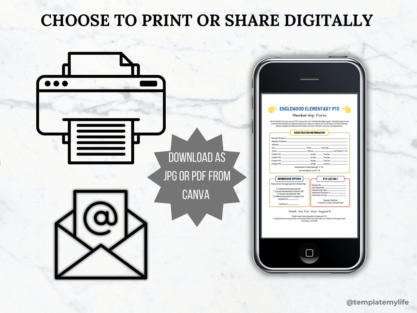 PTA Membership sign up form PTO member sign up template pto member form printable pta sign up sheet pto form handout pta president binder