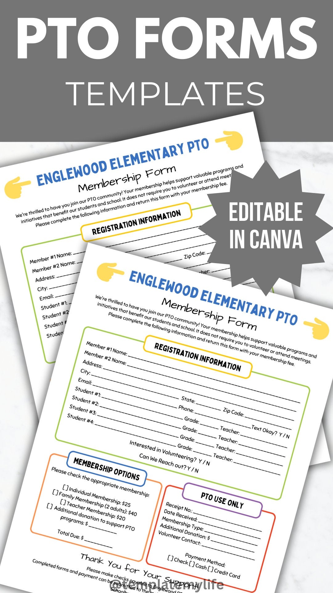 PTA Membership sign up form PTO member sign up template pto member form printable pta sign up sheet pto form handout pta president binder