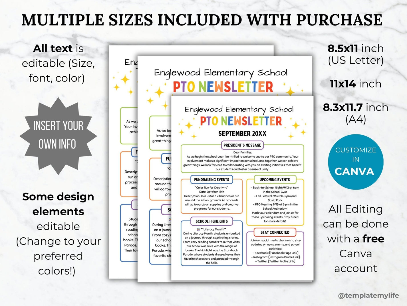 PTO Newsletter Editable Template School & Classroom Updates