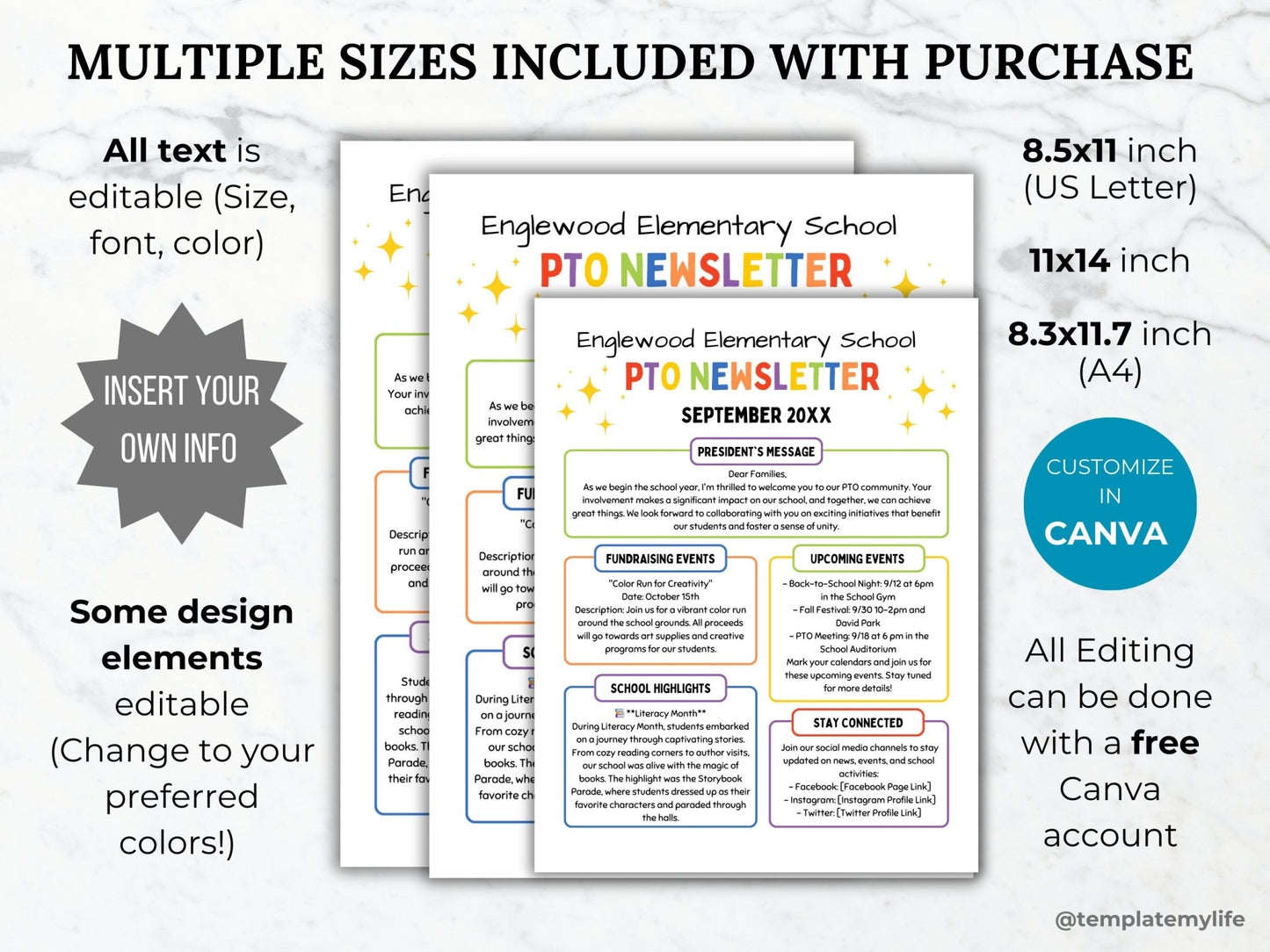 PTA Newsletter Template PTO Newsletter Handout Editable School Newsletter Flyer Preschool Newsletter Simple Elementary Classroom Newsletter