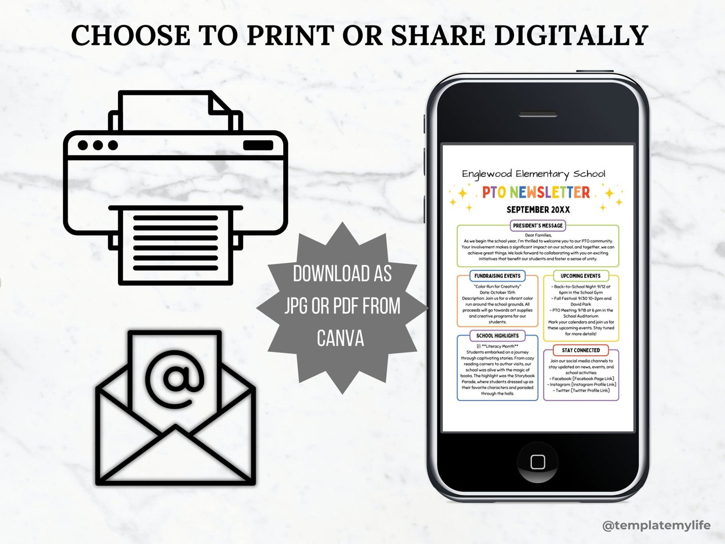 PTO Newsletter Editable Template School & Classroom Updates