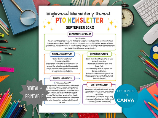 PTA Newsletter Template PTO Newsletter Handout Editable School Newsletter Flyer Preschool Newsletter Simple Elementary Classroom Newsletter