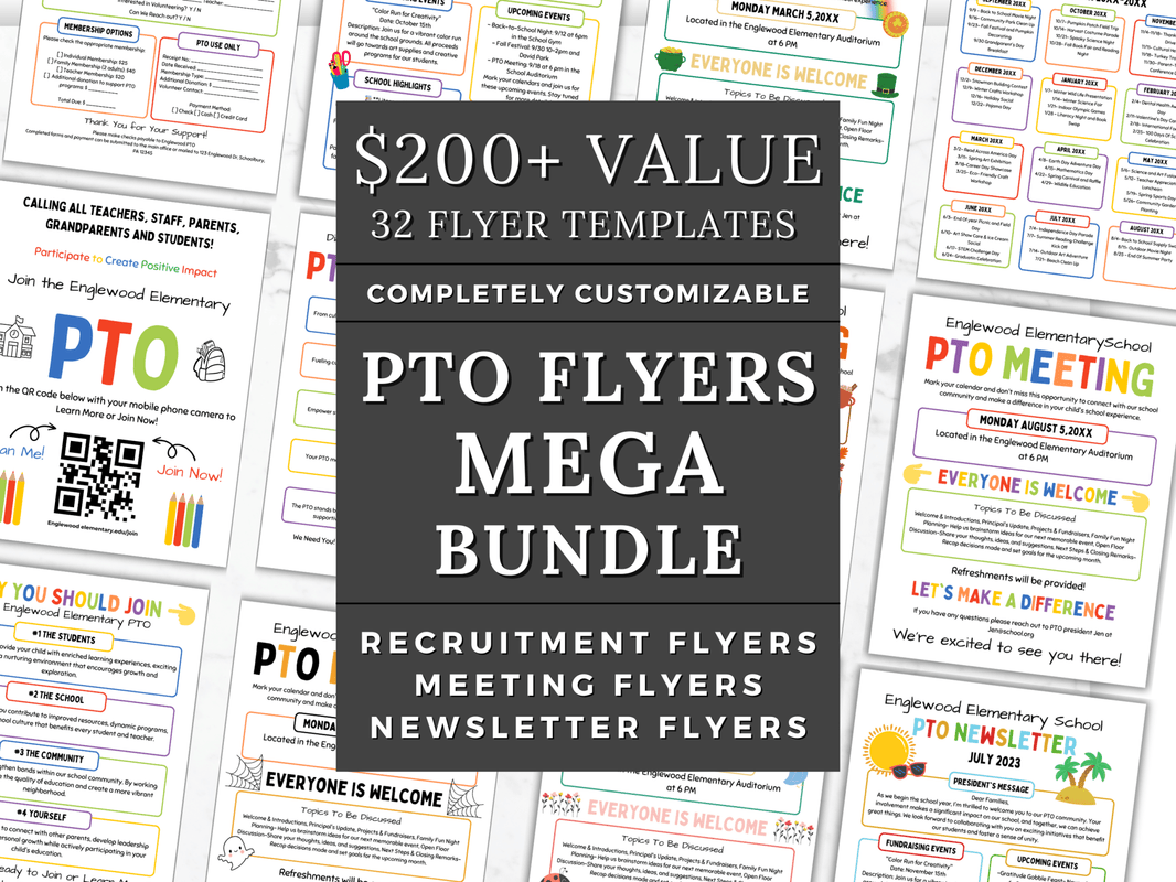 Pto Design Card Complete PTO and PTA Template Collection - Planners, Flyers ...