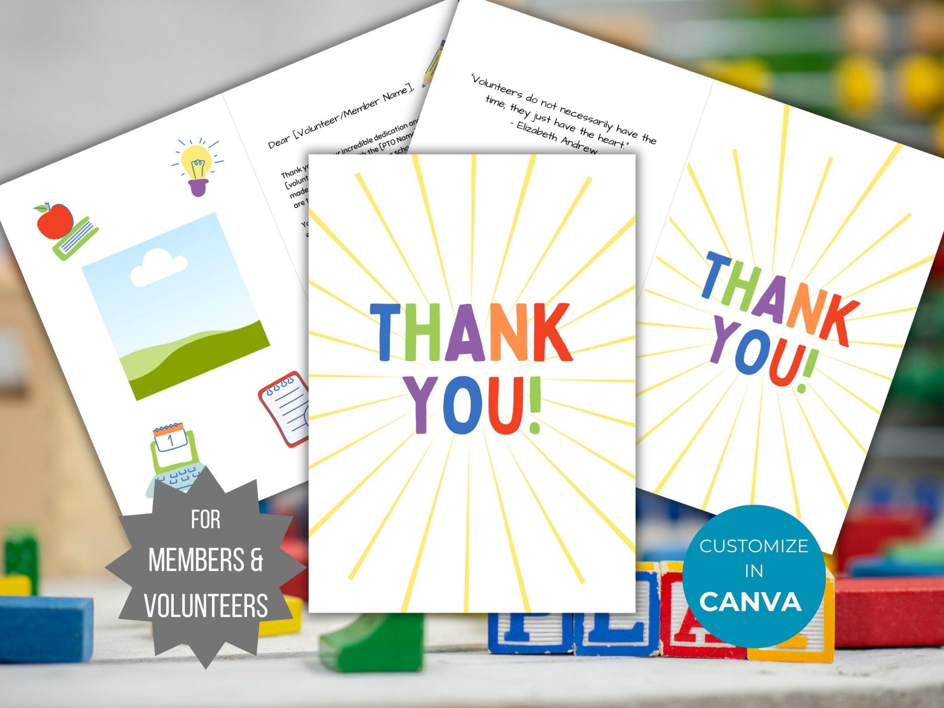 PTO volunteer thank you card editable PTA member gift template end of school volunteer appreciation gift member recognition pto thank you