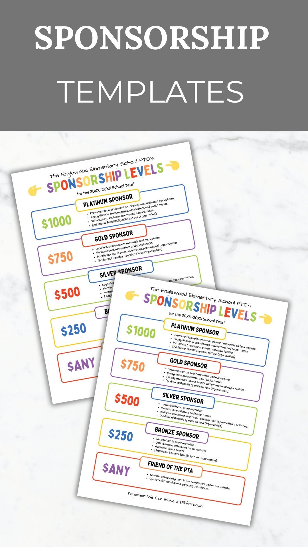 PTA Sponsorship Level Flyer Printable PTO Sponsorship level editable template pta sponsorship template School sponsor flyer pta donation