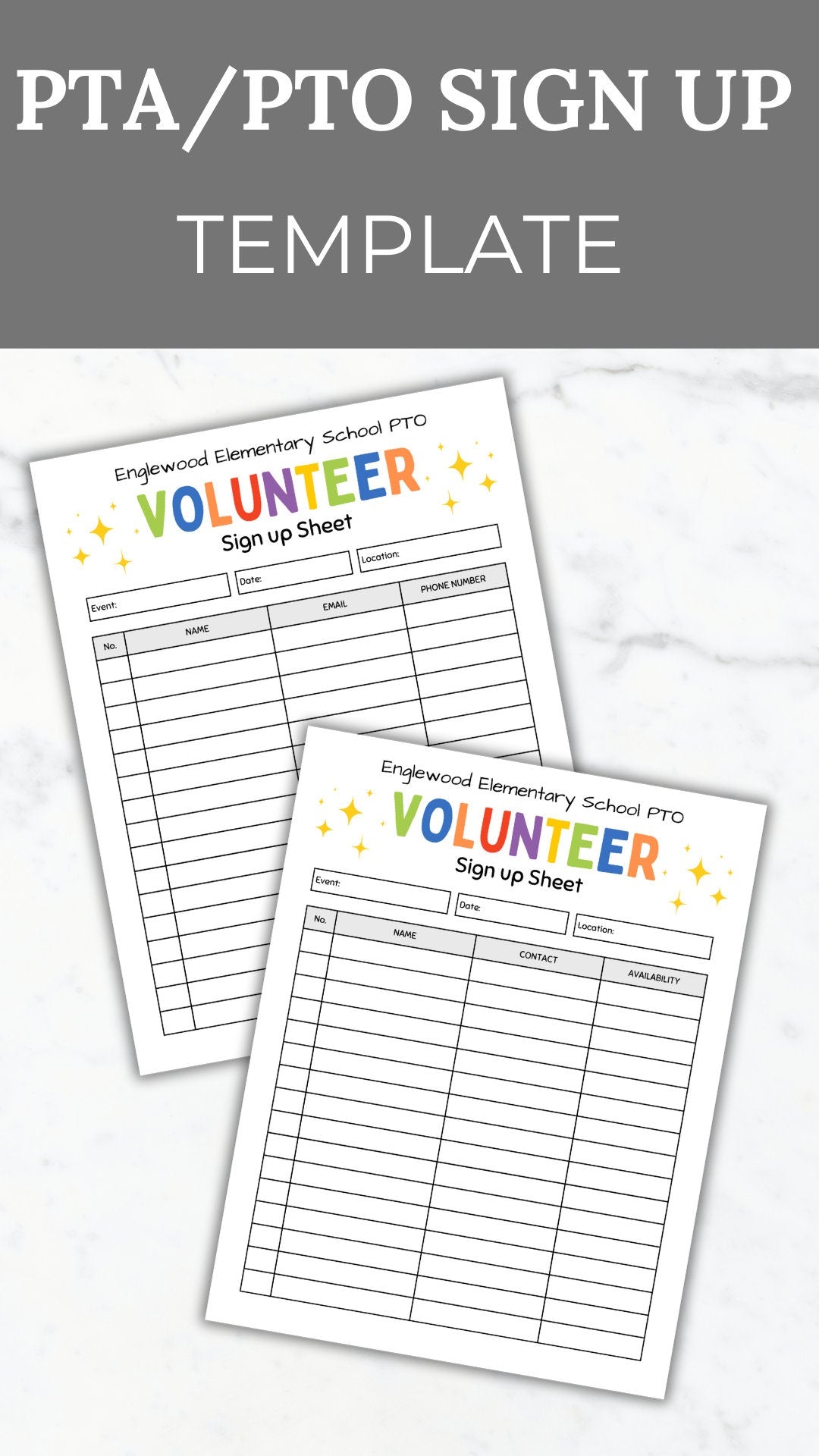 PTA Sign Up Sheet Template PTO Sign up sheet printable school event volunteer sign up editable pta event sign in teacher volunteer pto flyer