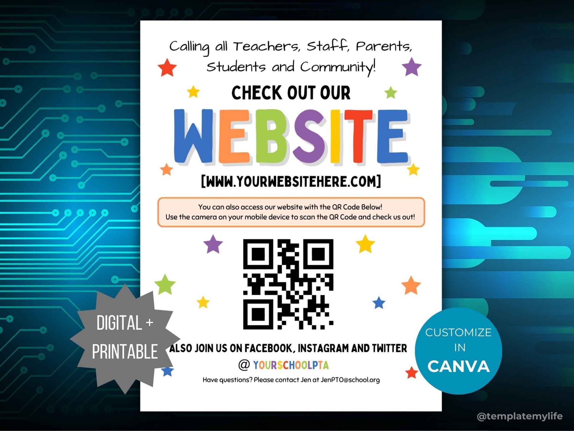 PTO Website QR Code Flyer Editable Template - Easy Engagement
