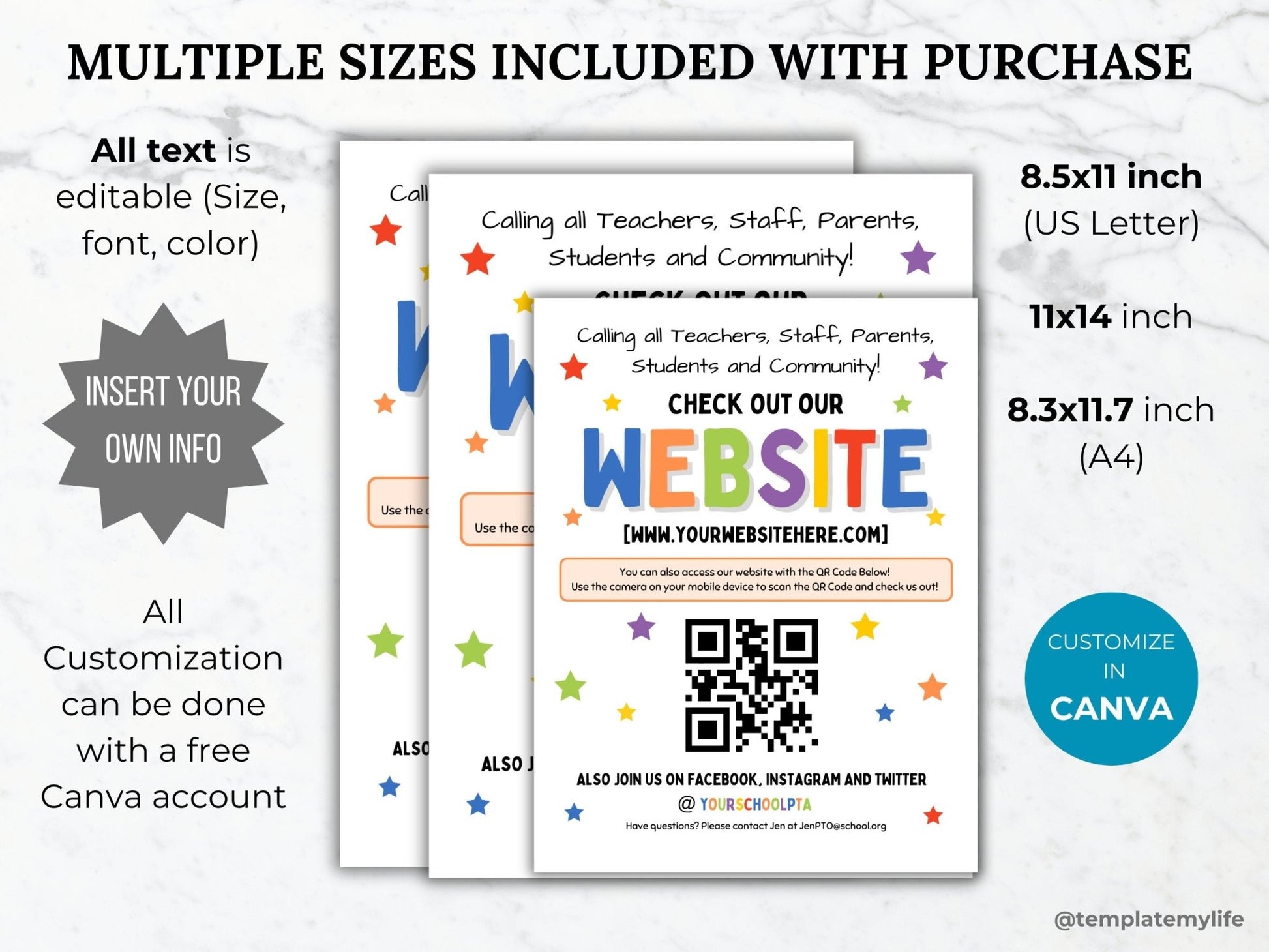 PTA PTO Website Flyer School website launch announcement template PTA Member recruitment flyer pto information handout pta printable