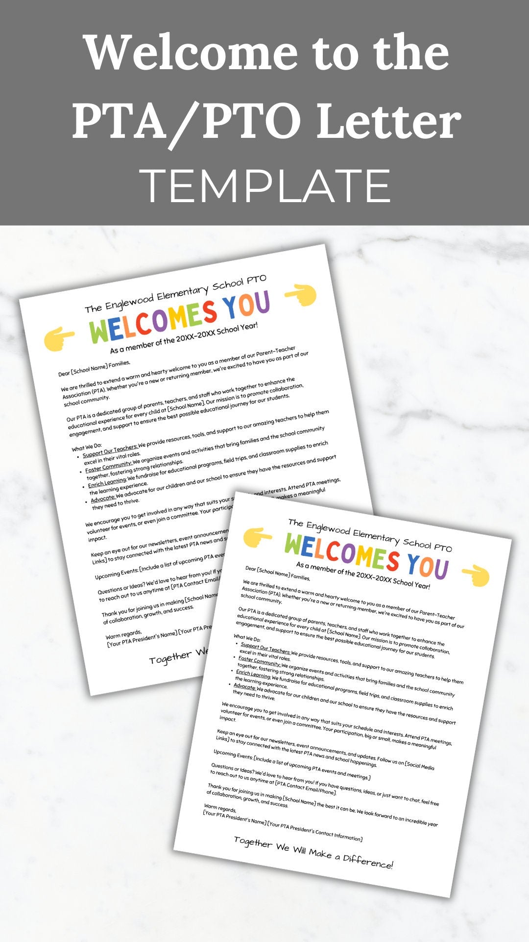 Welcome to the PTA Letter template PTO Welcome letter to parents handout Editable pta welcome back letter Pto flyer pto welcome packet sheet